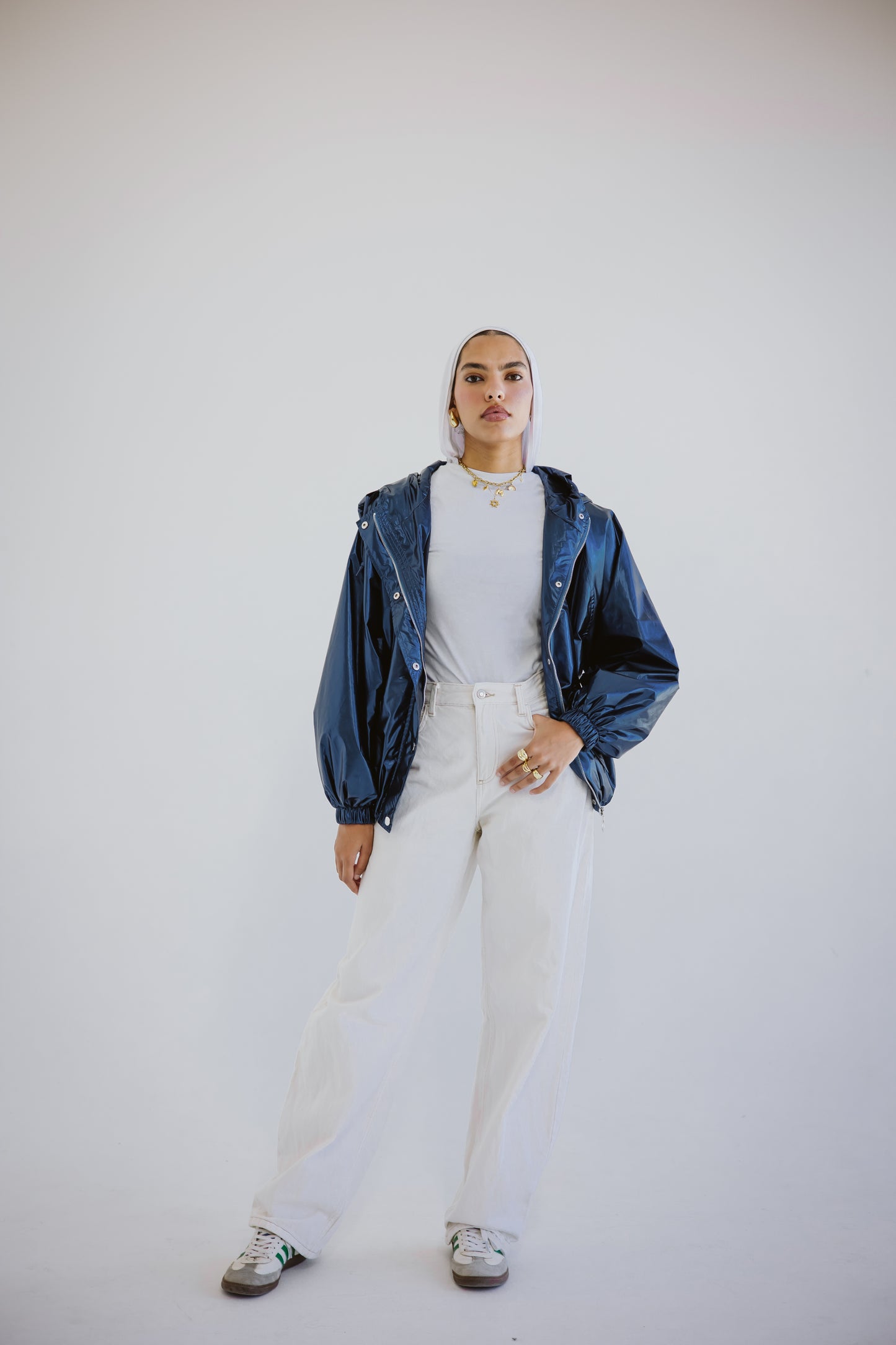 Waterproof jacket in metallic blue