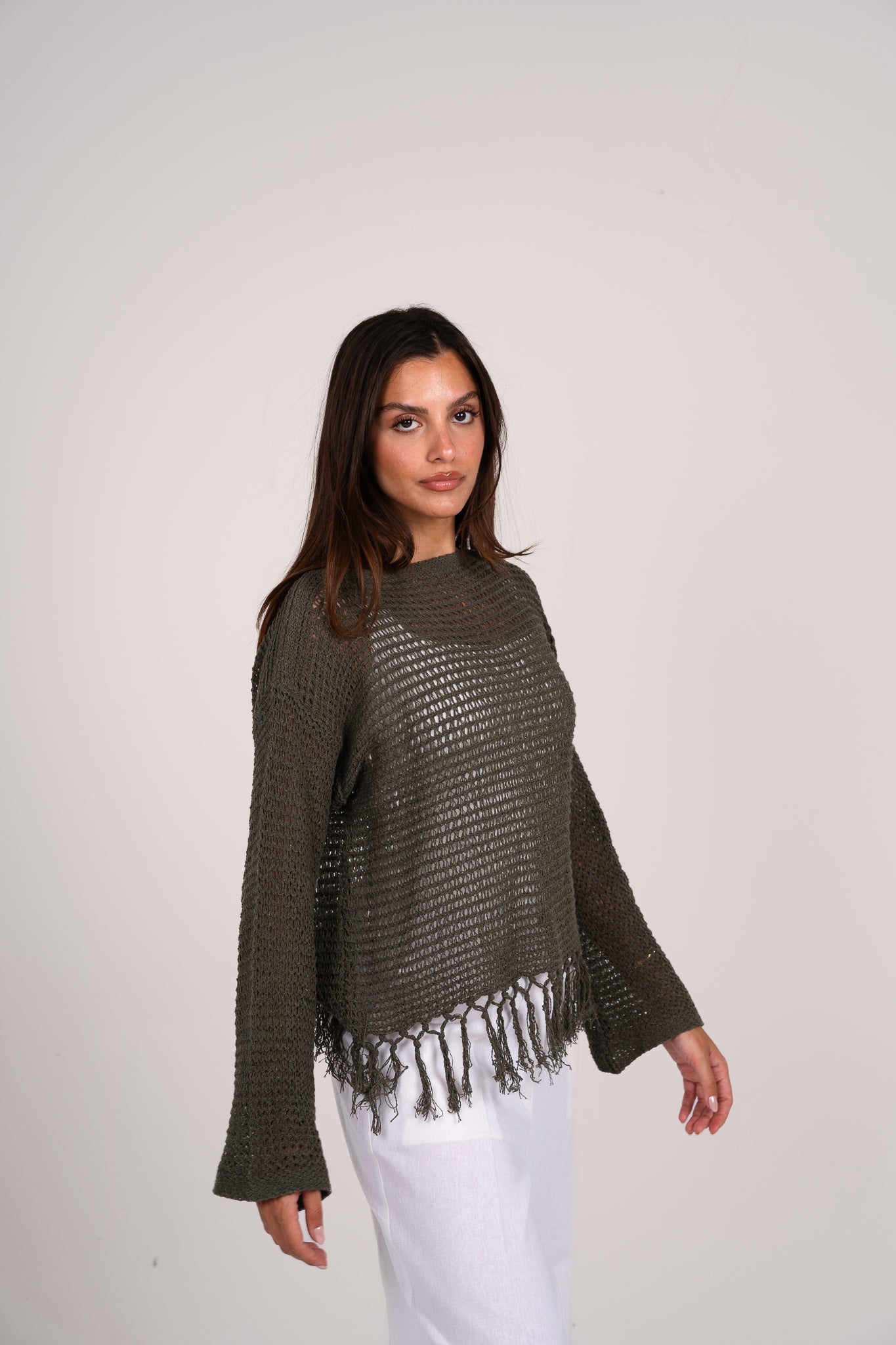 Full bloom crochet top in Olive