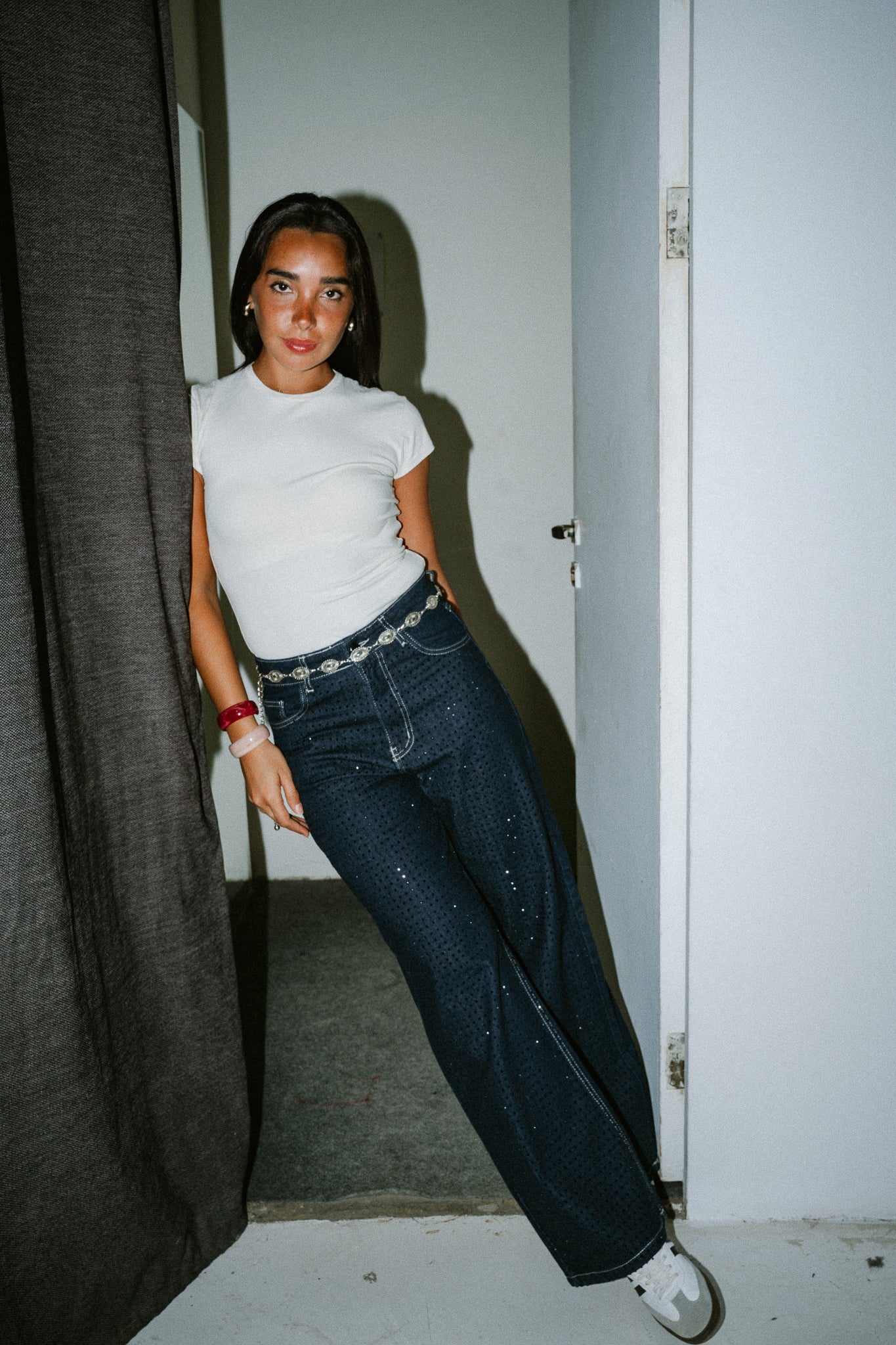She is Studded Denim pants - Indigo
