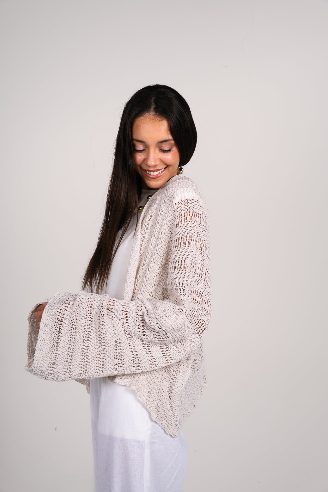 Sunbeam crochet kimono in White