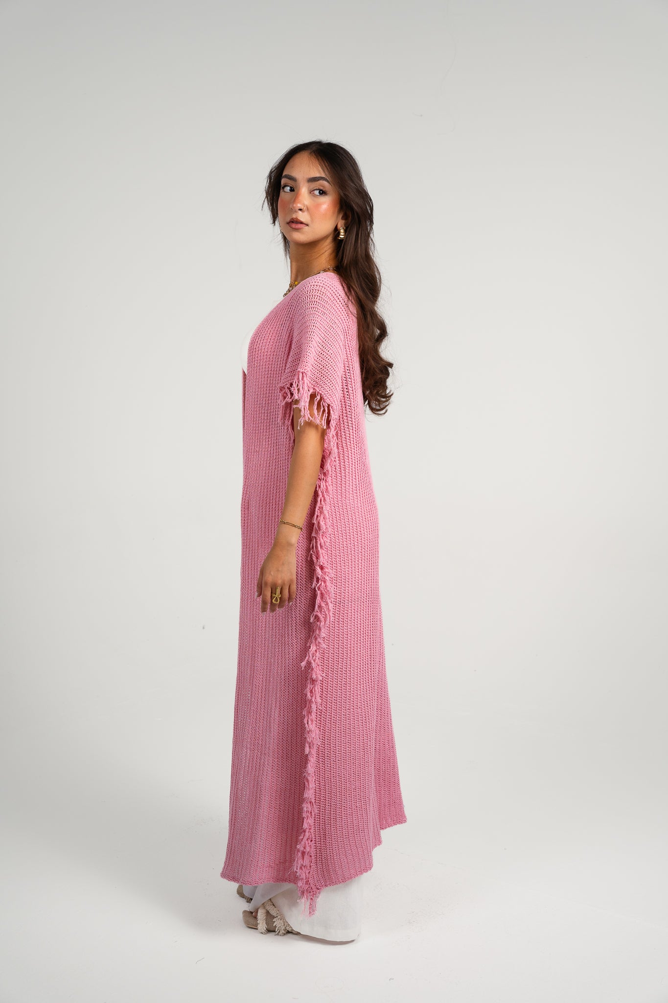 Clear skies crochet cover-up in Pink
