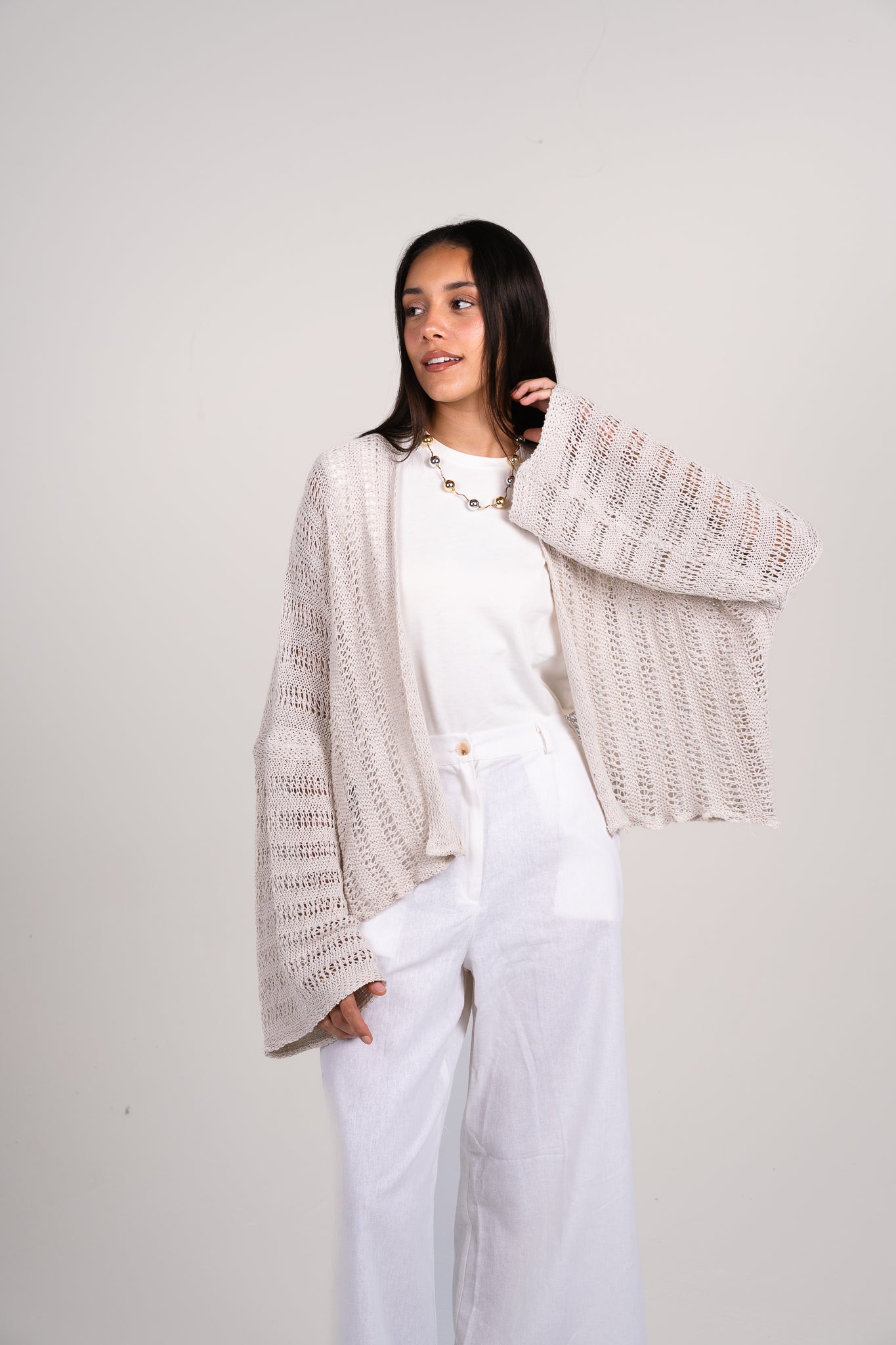 Sunbeam crochet kimono in White