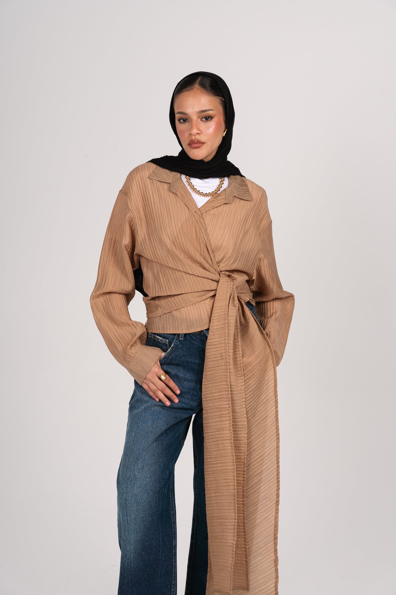 Keep it cool wrap shirt in Beige
