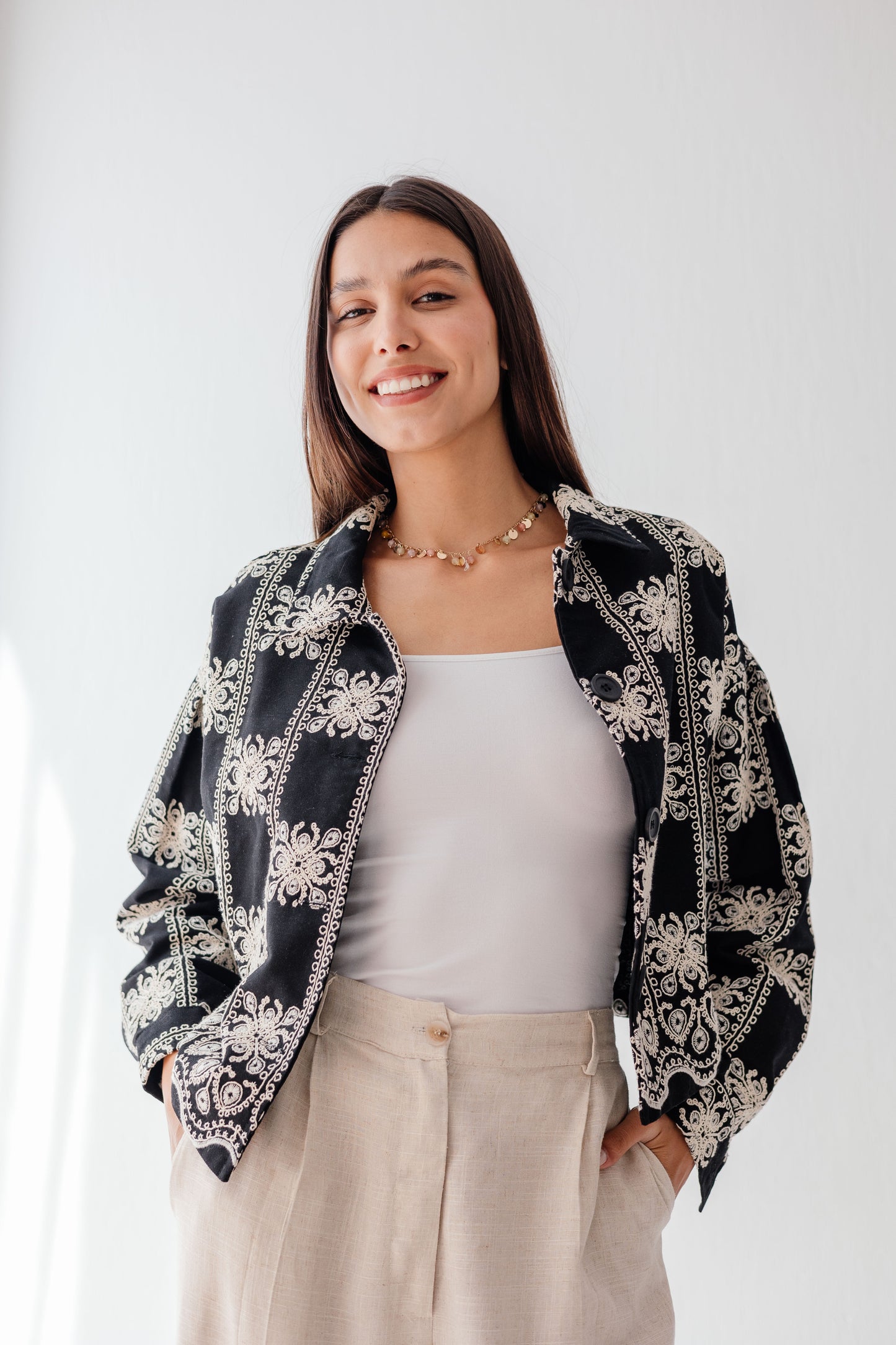 Embroidered jacket in Black