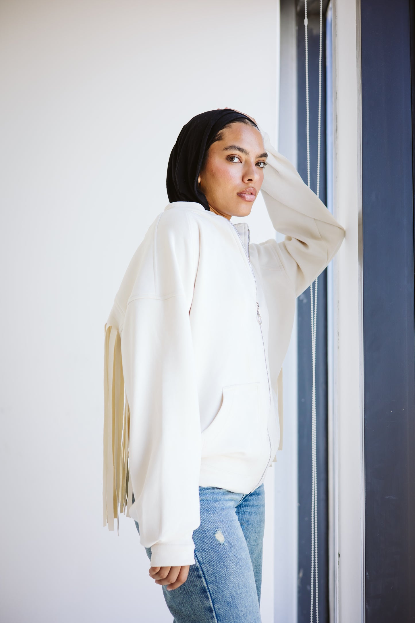 Suede fringes jacket in off-white