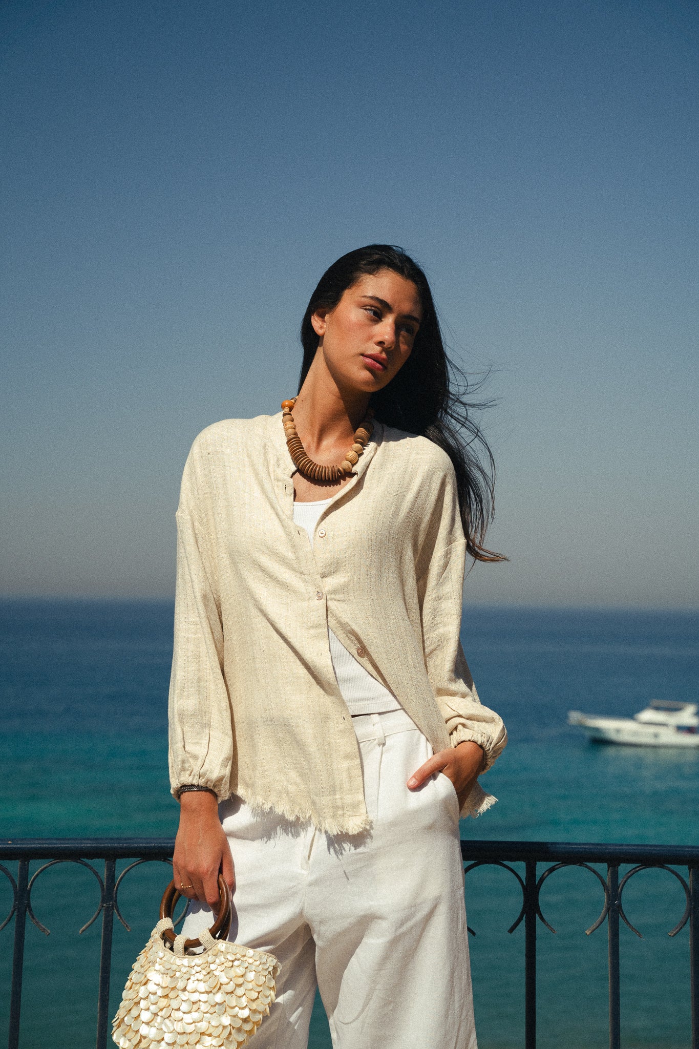 The Sparkly Fringes shirt in beige