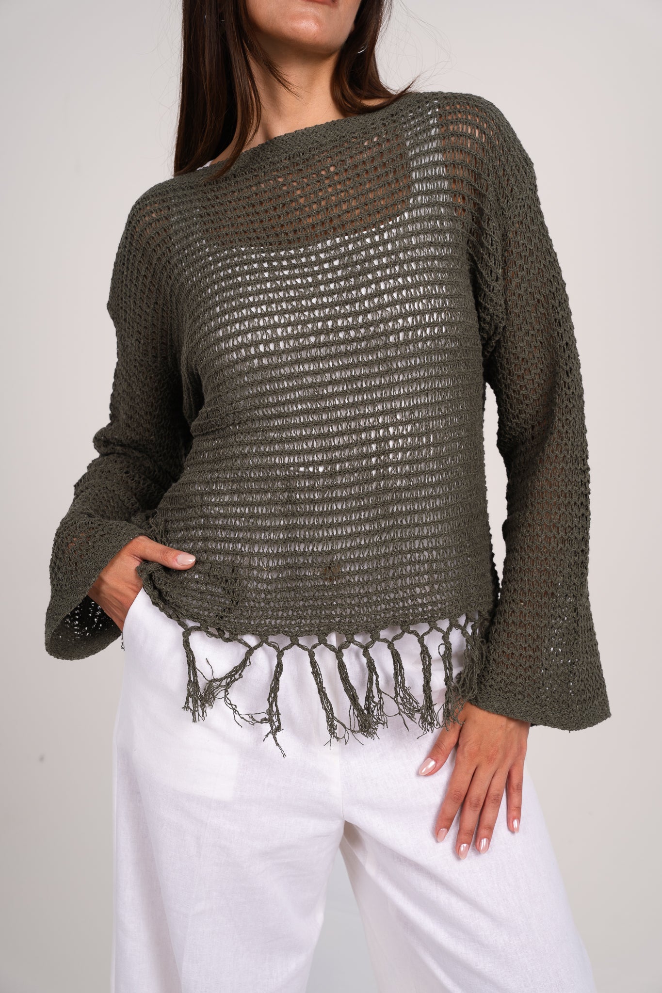 Full bloom crochet top in Olive