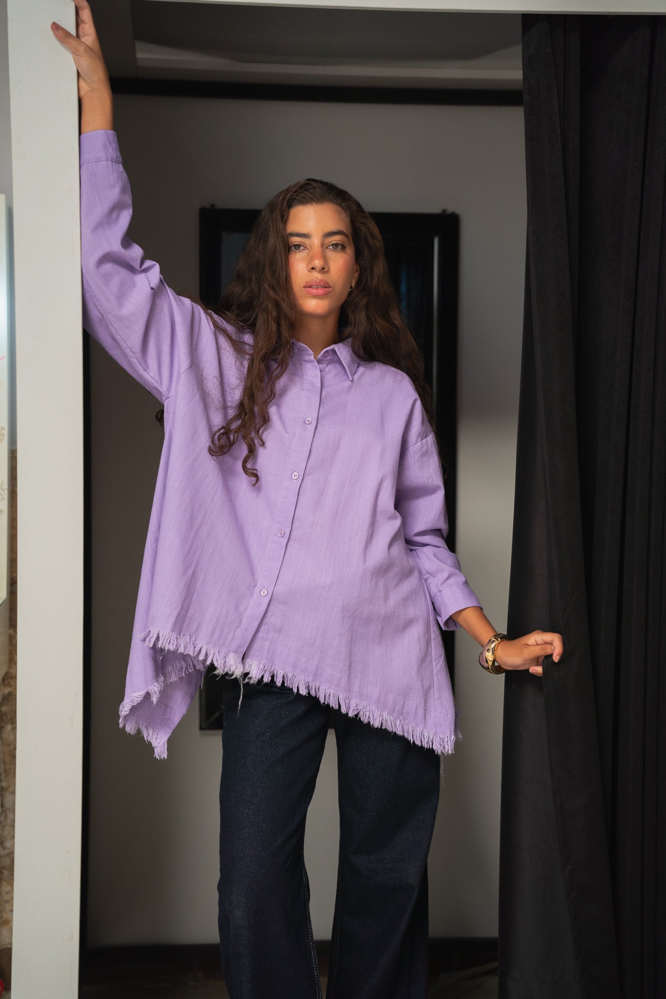Lifestyle fringes shirt in Lilac