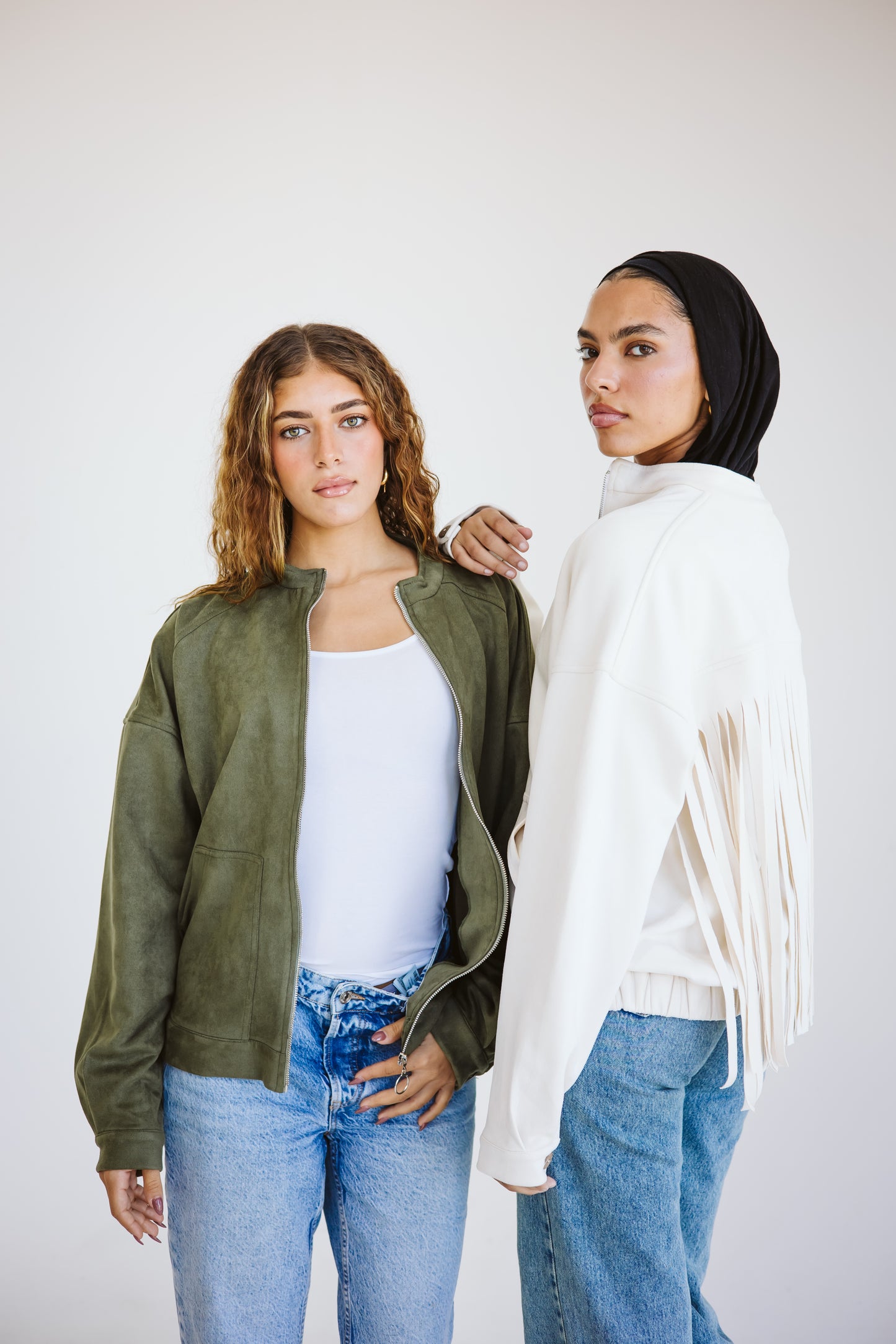 Suede fringes jacket in off-white
