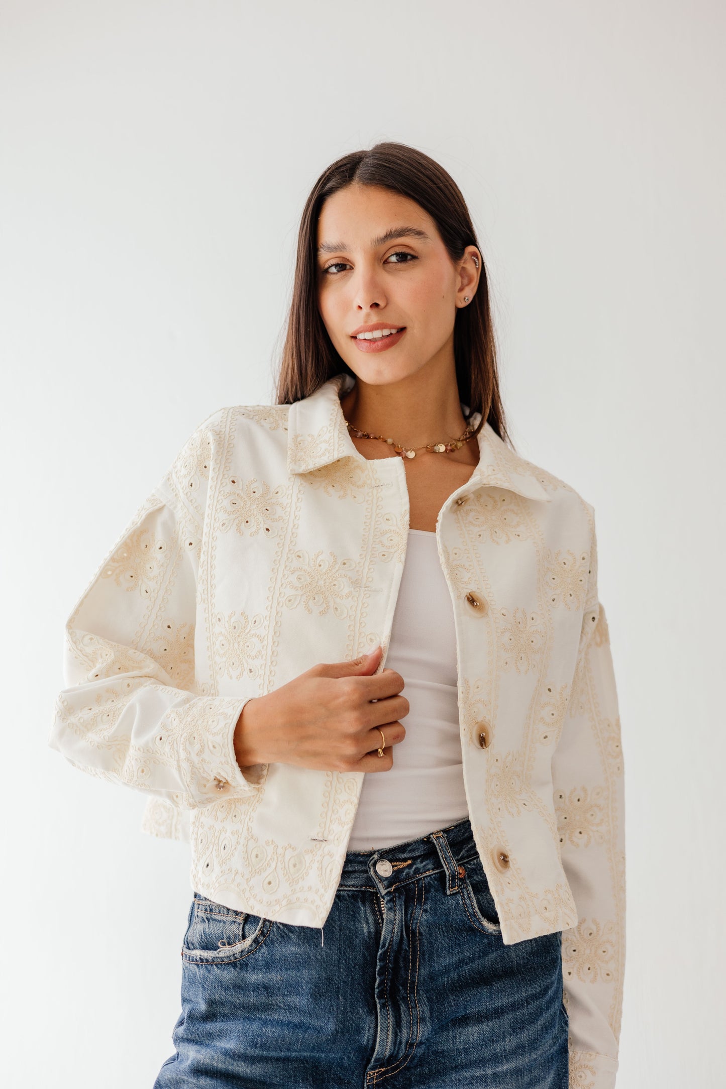 Embroidered jacket in Off-White