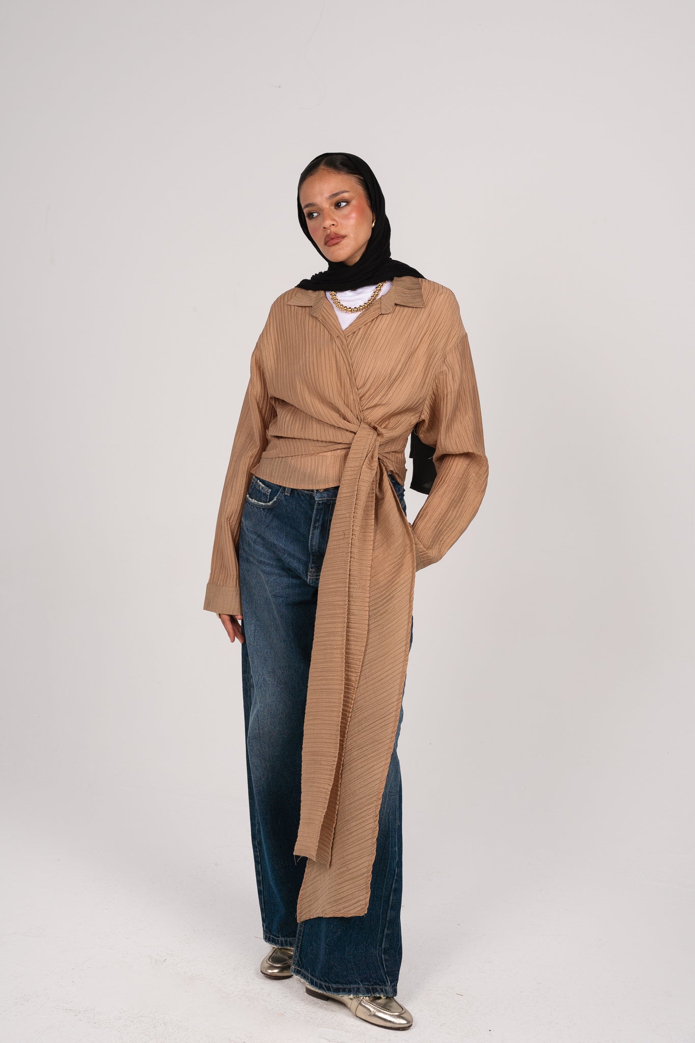 Keep it cool wrap shirt in Beige