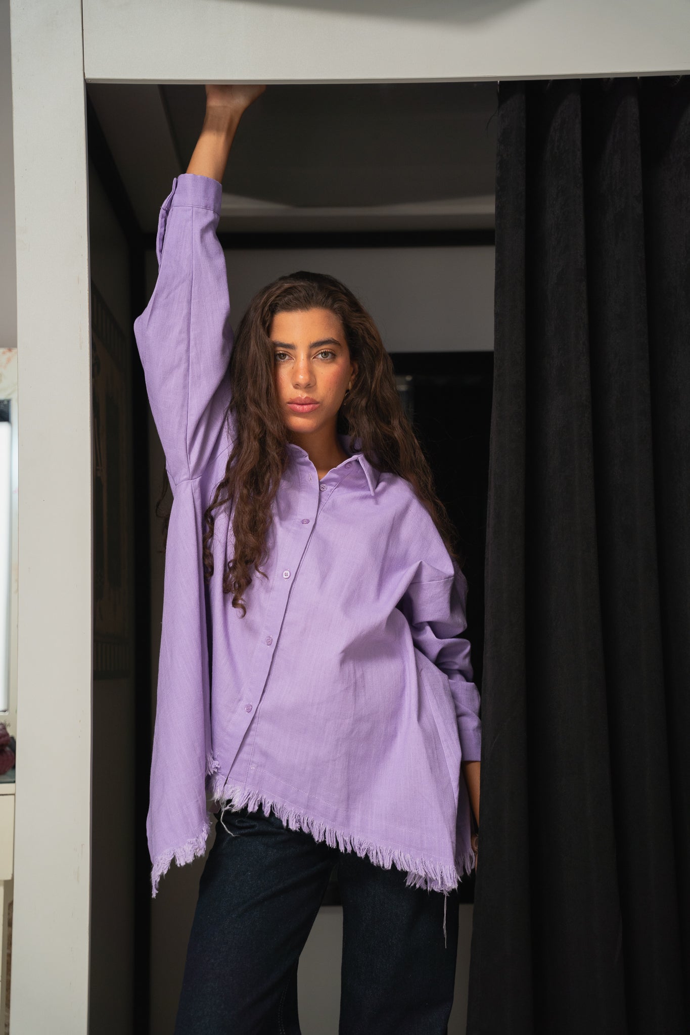 Lifestyle fringes shirt in Lilac