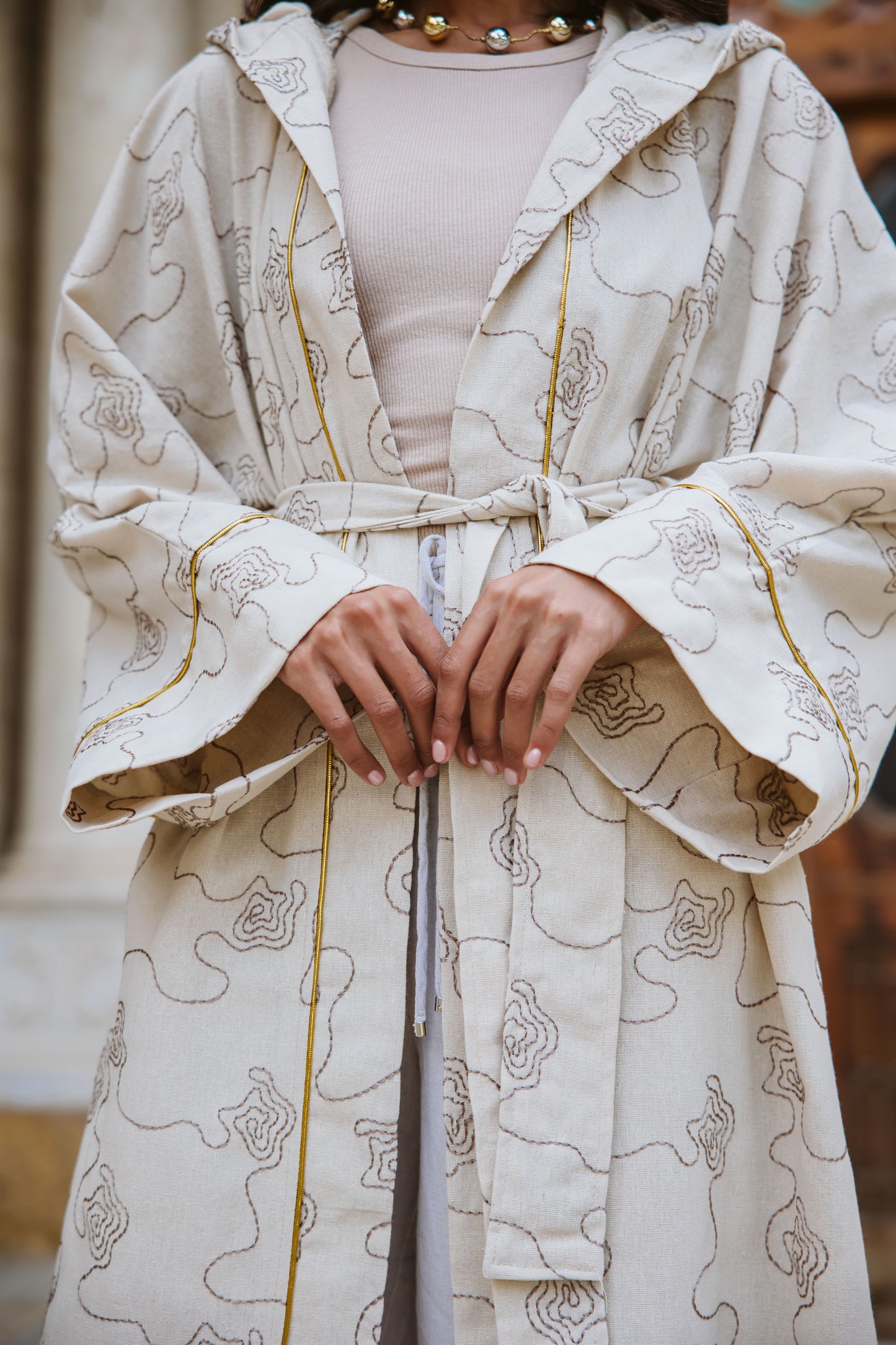 Embroidery kimono - taupe embroidery