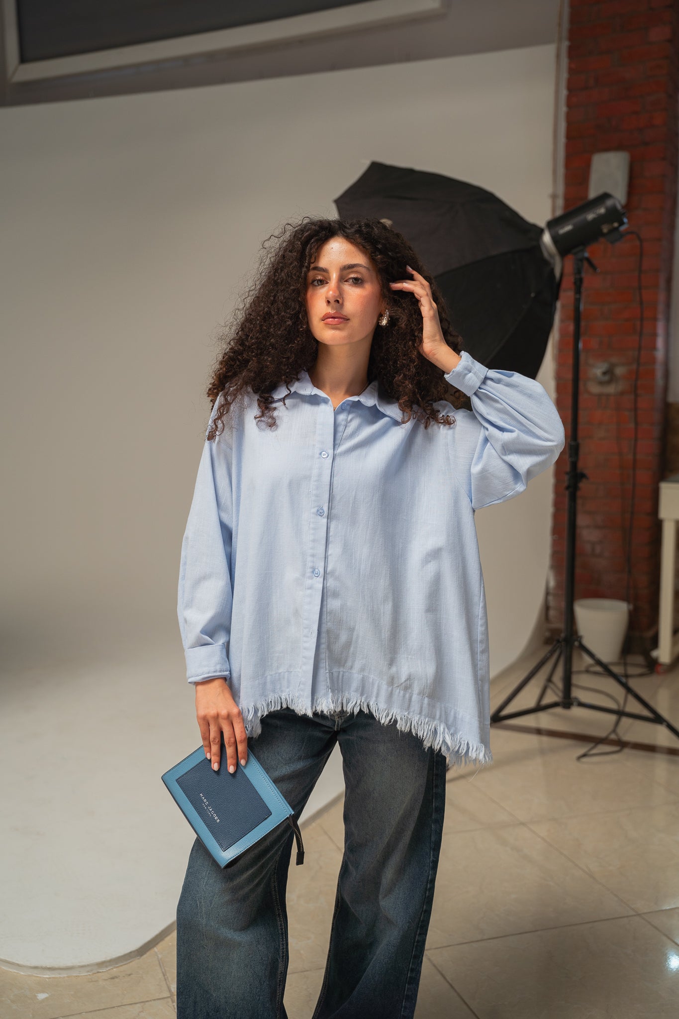 Lifestyle fringes shirt in Baby Blue