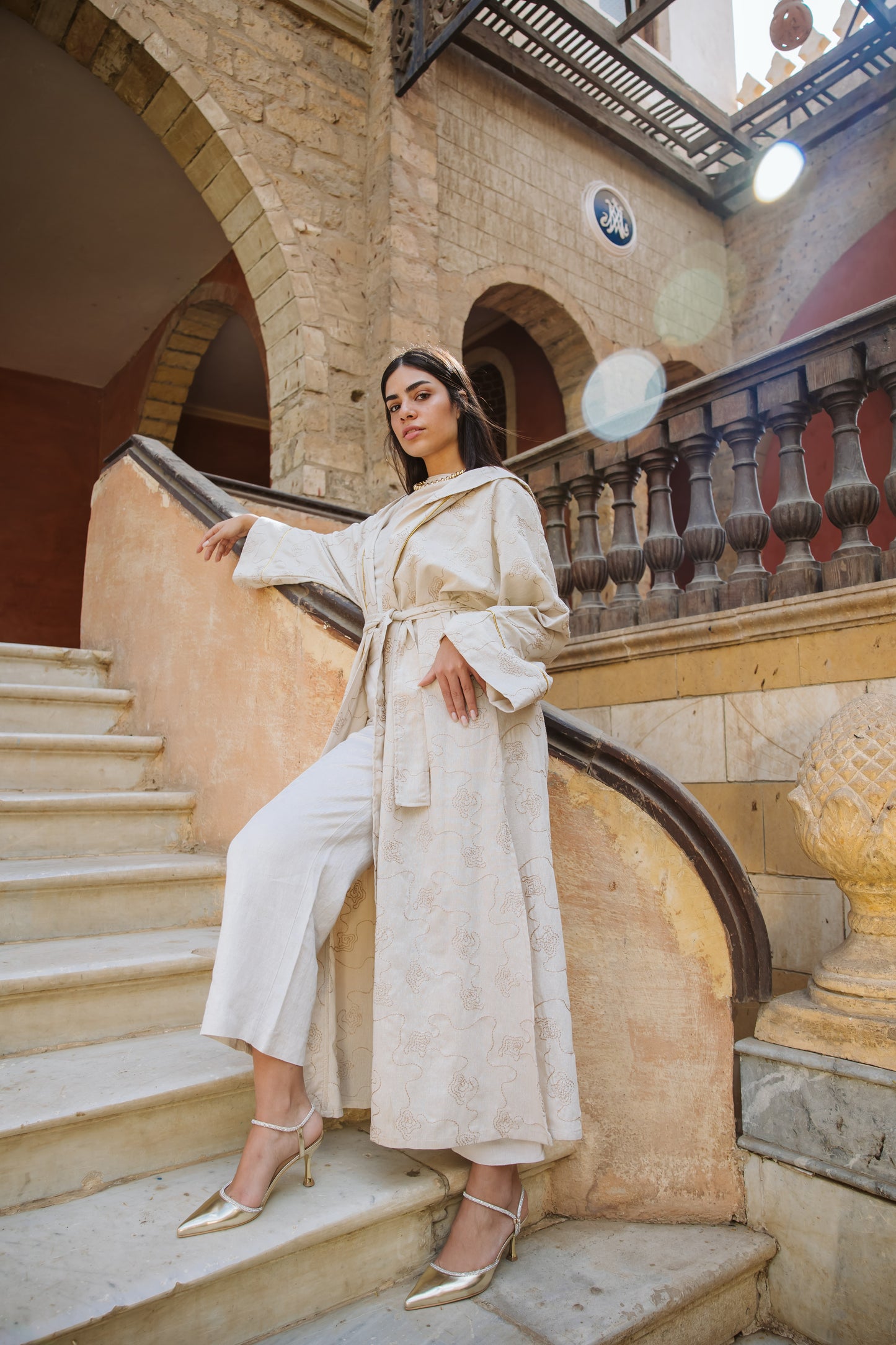 Embroidery kimono - beige embroidery