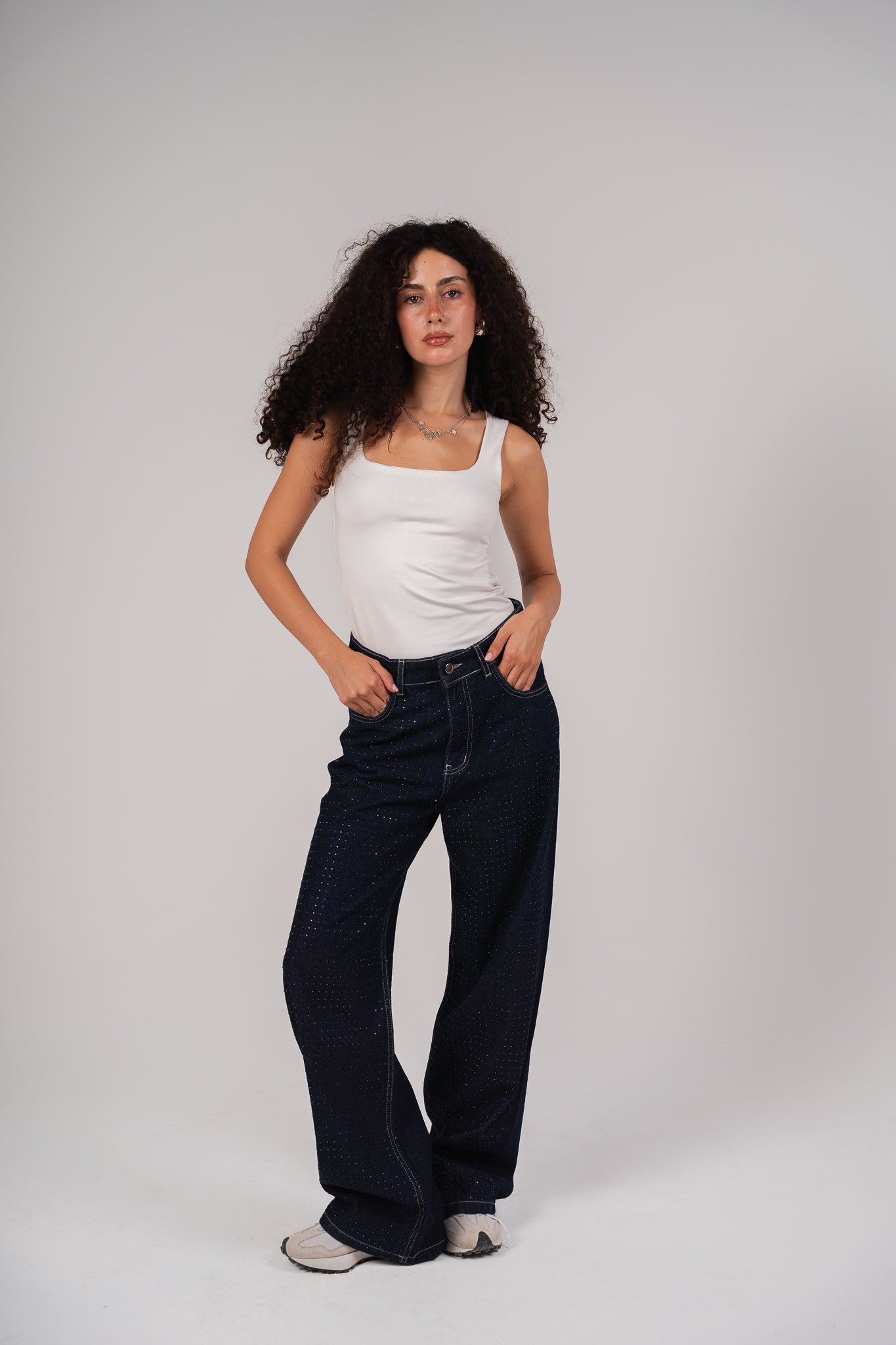 She is Studded Denim pants - Indigo
