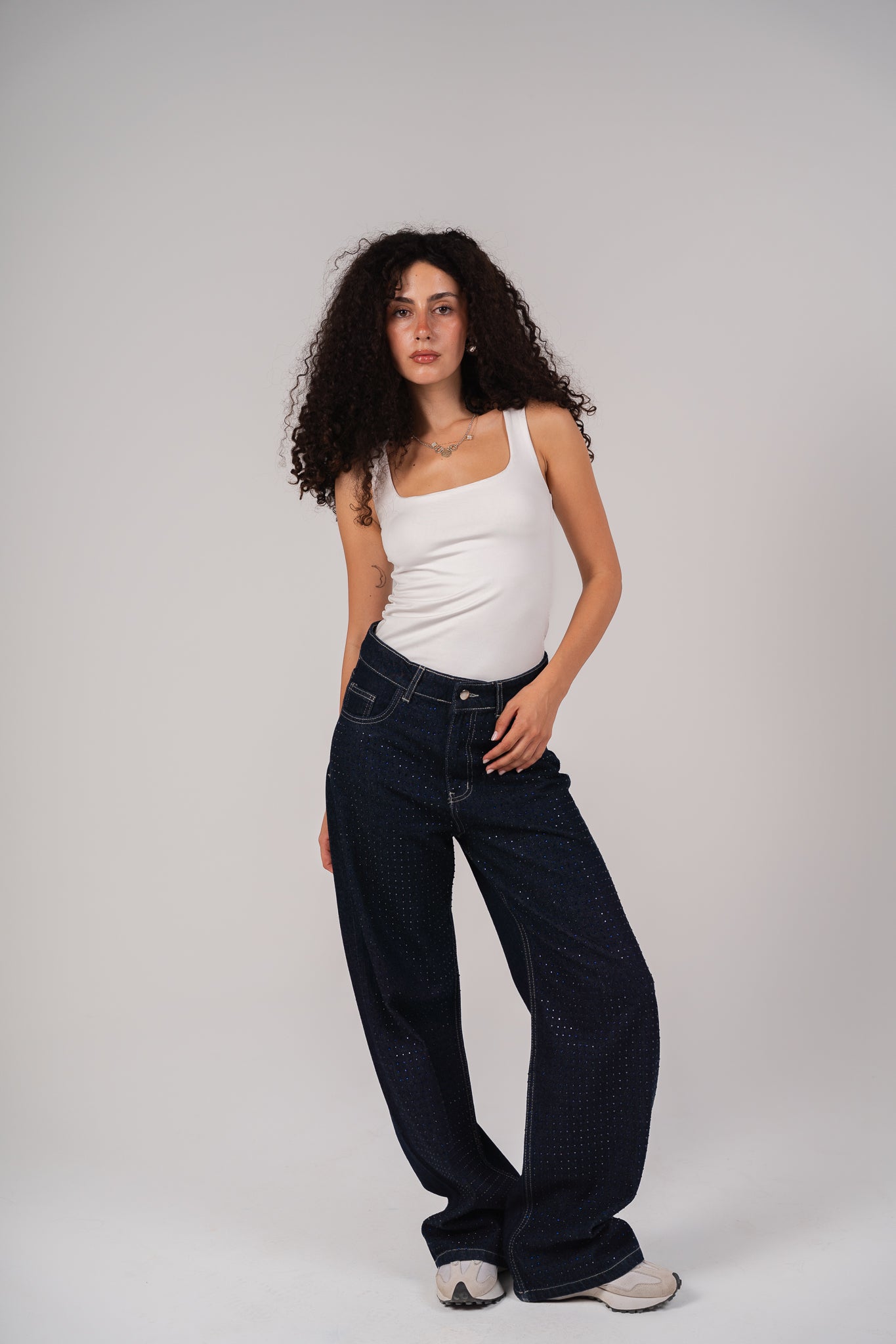 She is Studded Denim pants - Indigo