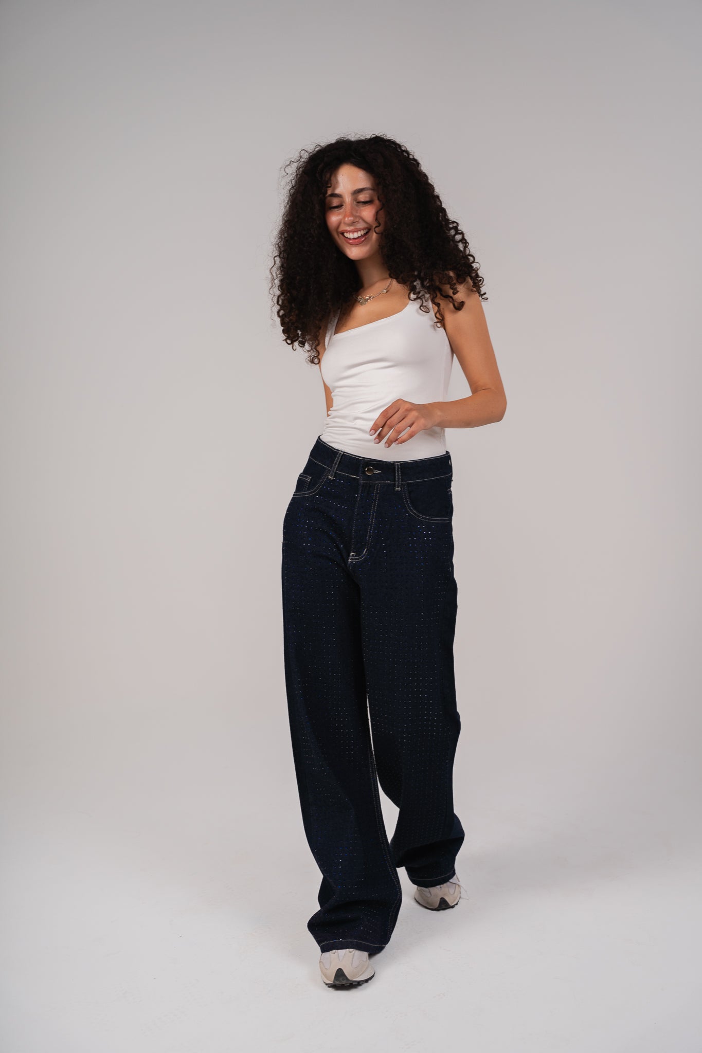 She is Studded Denim pants - Indigo