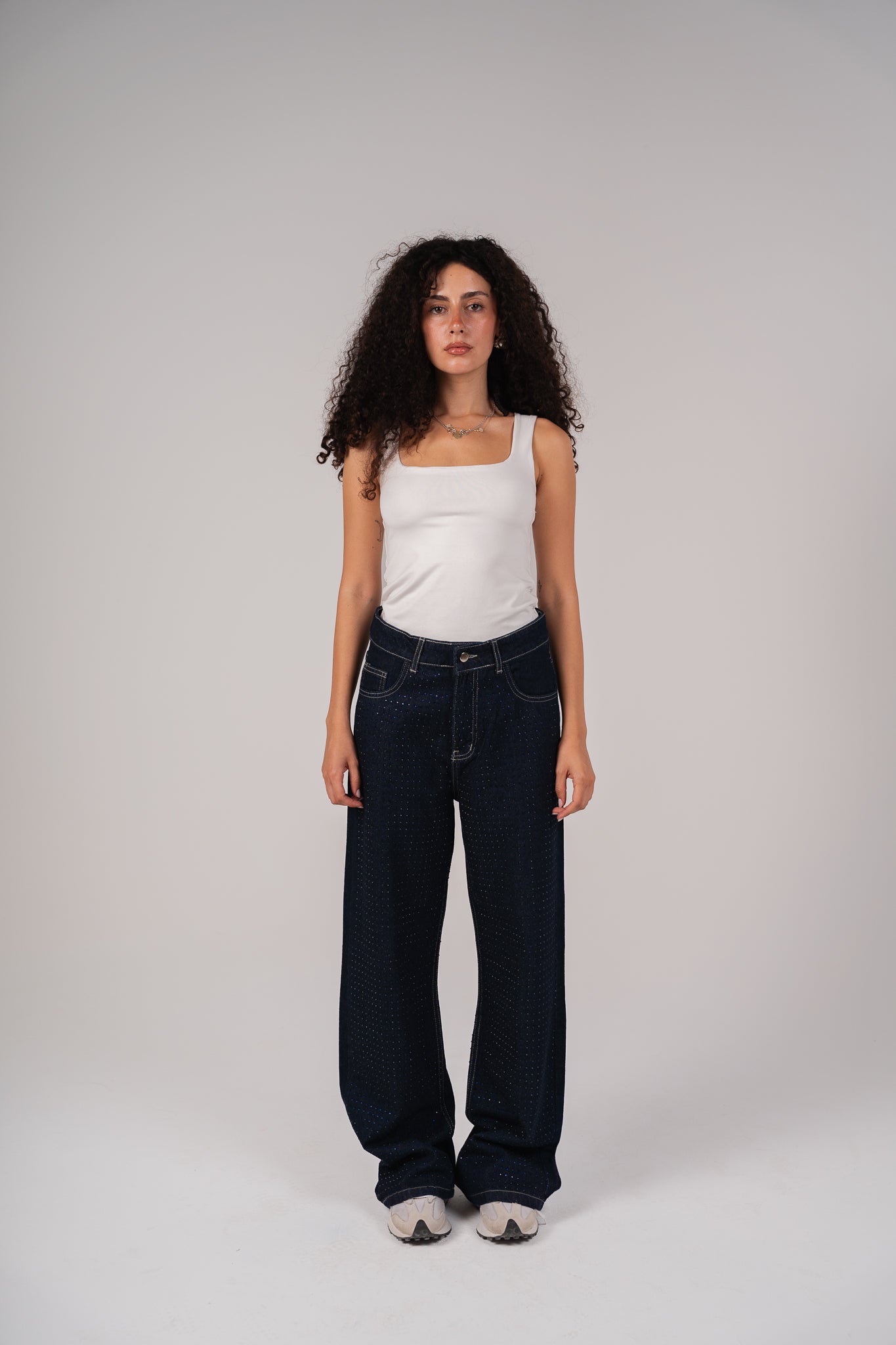 She is Studded Denim pants - Indigo