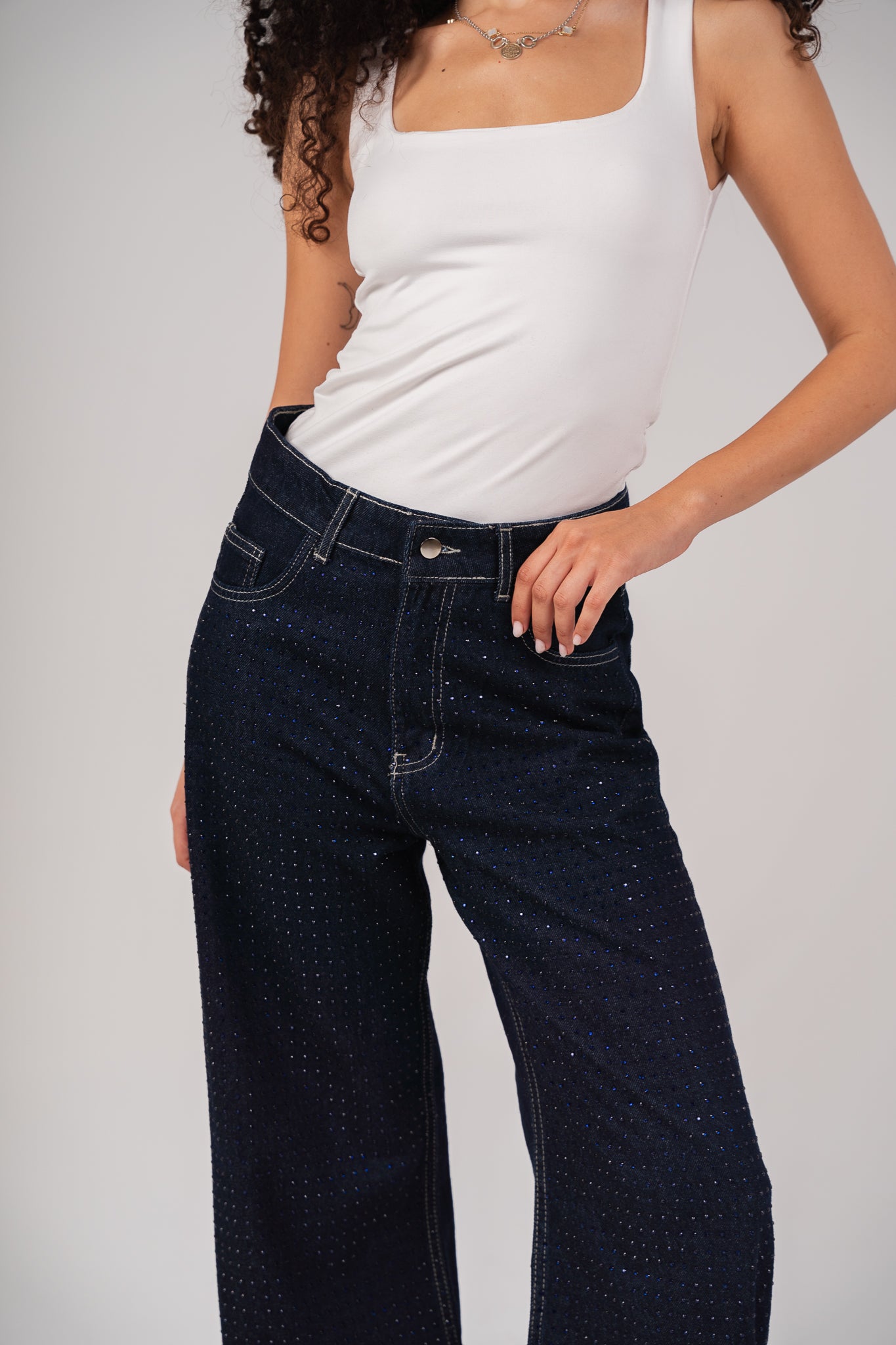 She is Studded Denim pants - Indigo