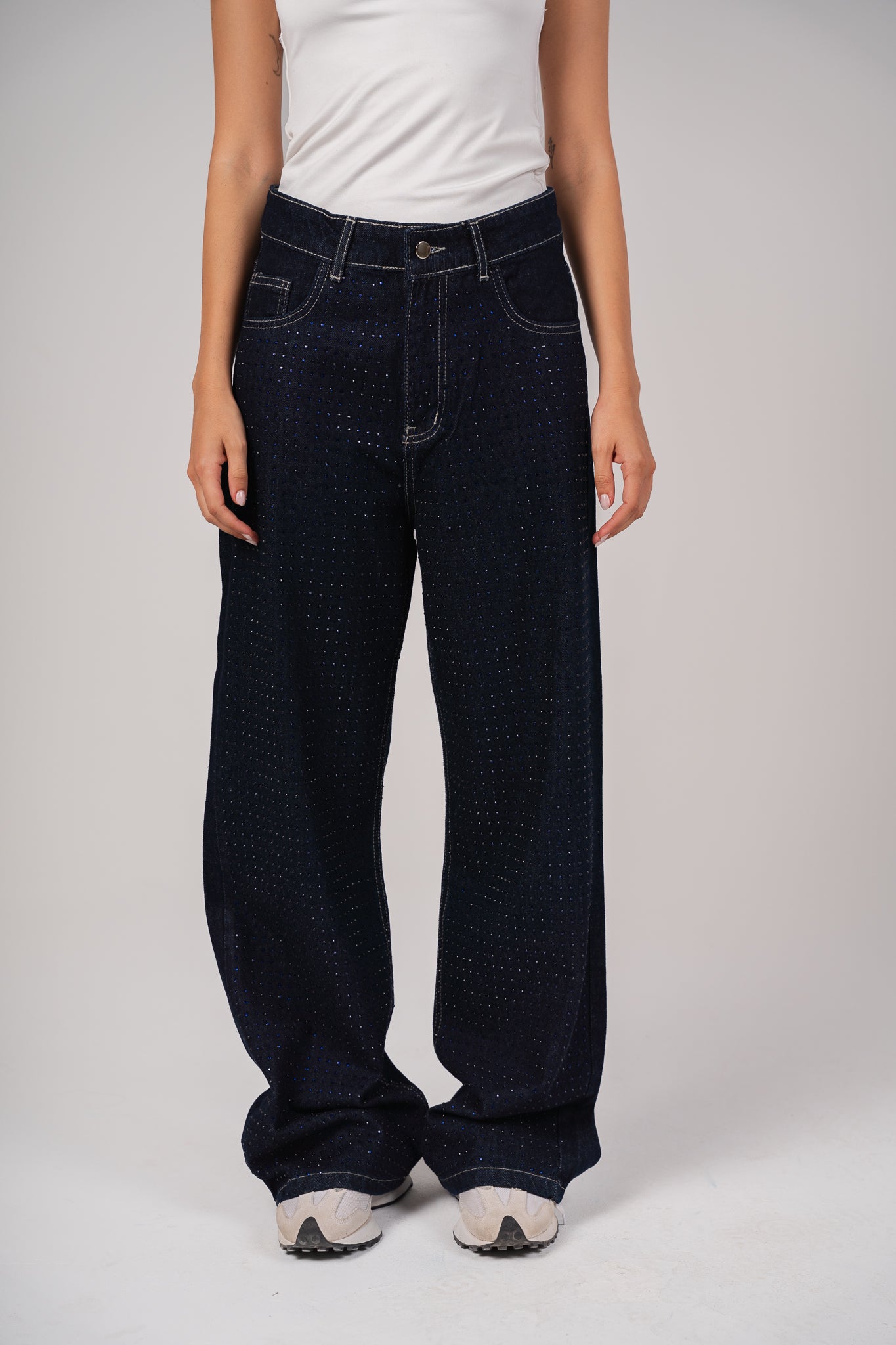 She is Studded Denim pants - Indigo