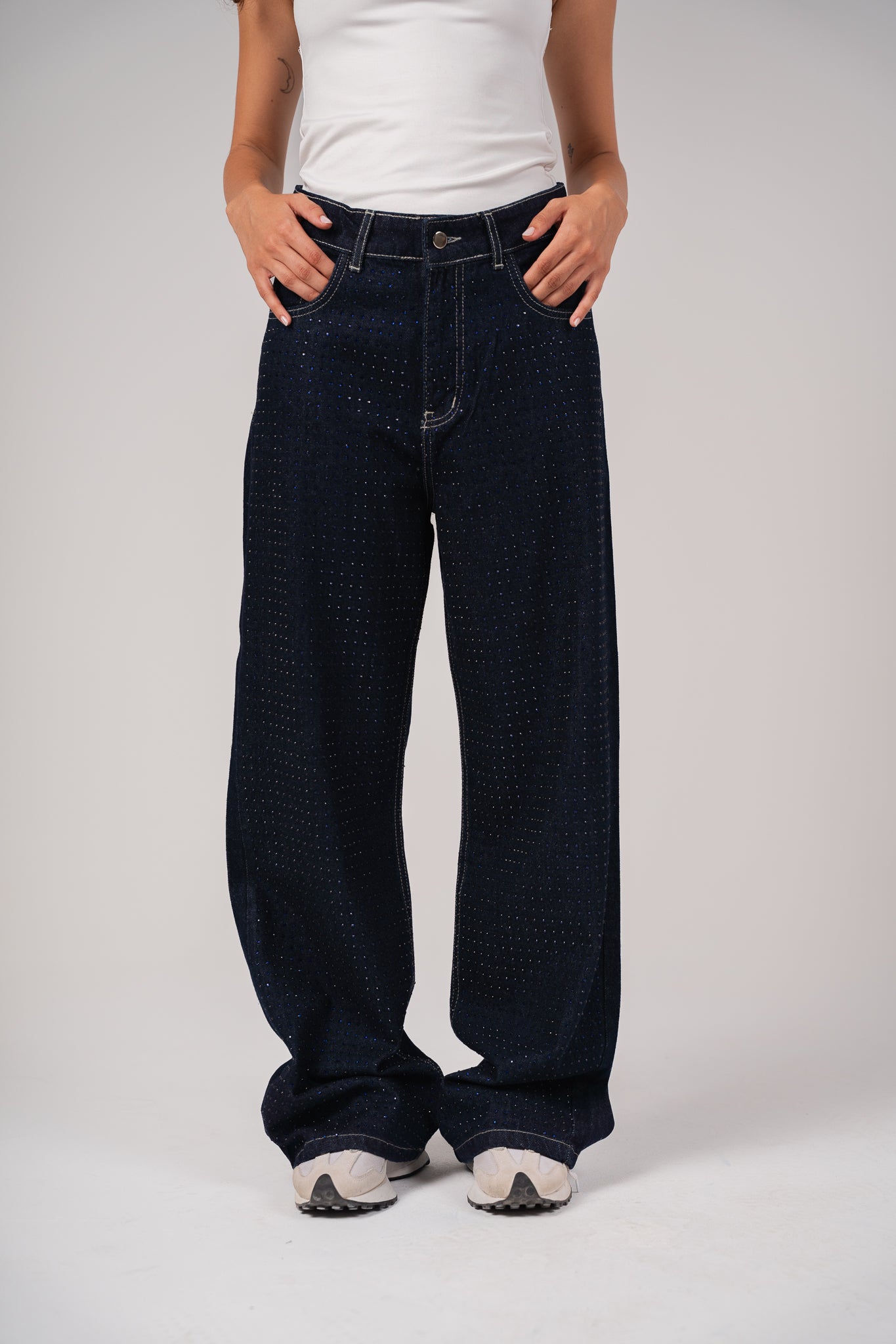 She is Studded Denim pants - Indigo