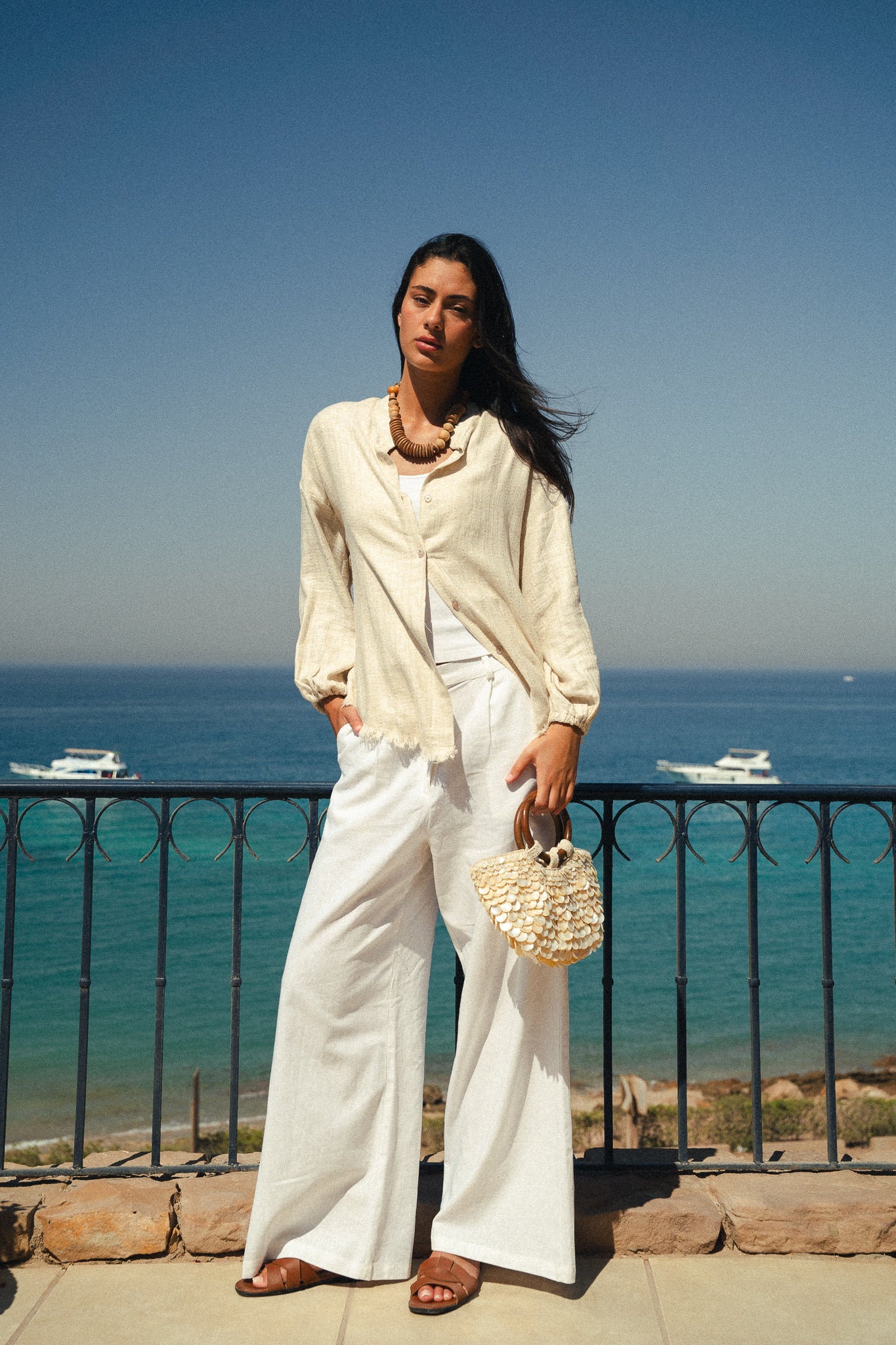 The Sparkly Fringes shirt in beige