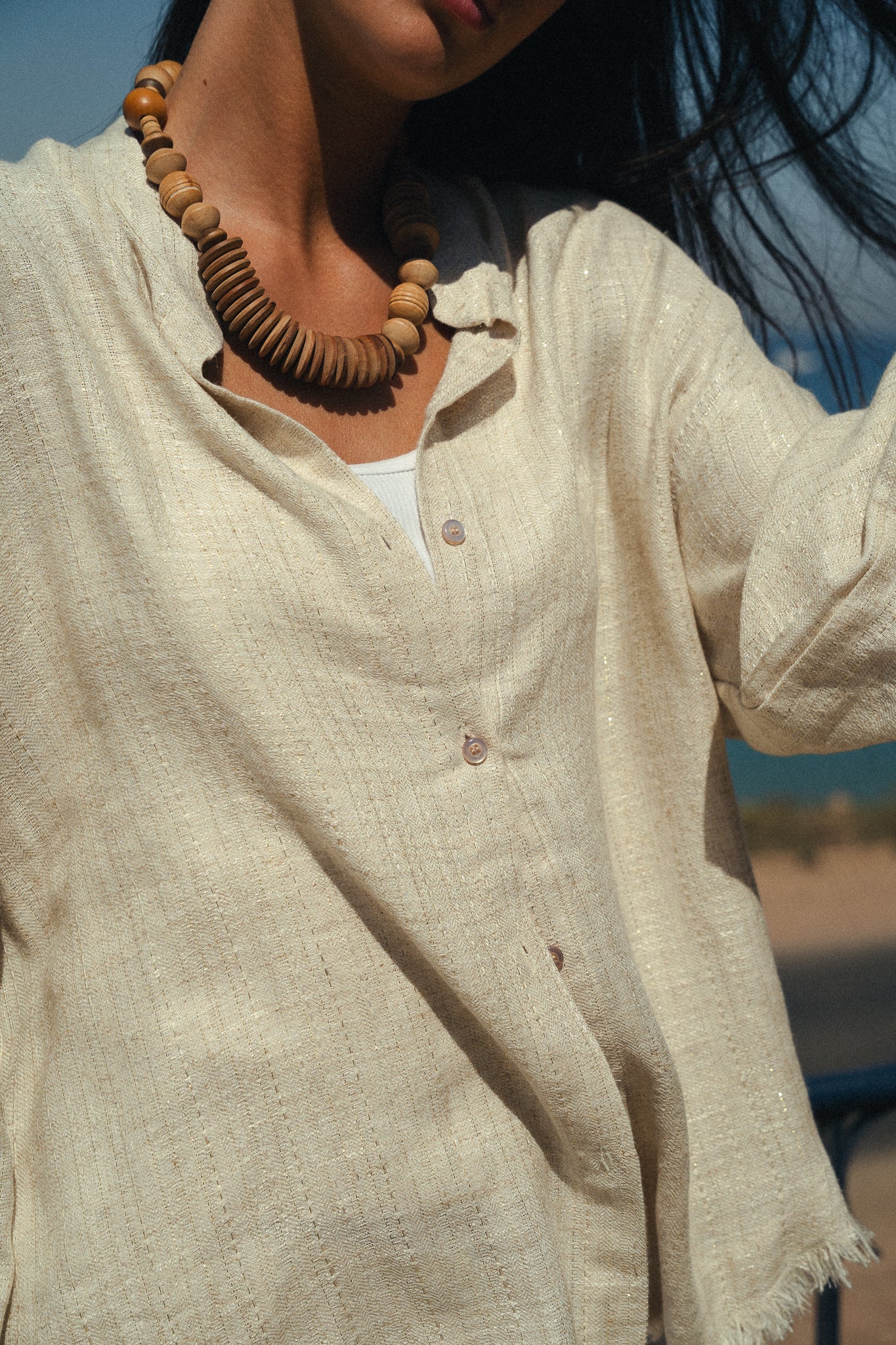 The Sparkly Fringes shirt in beige