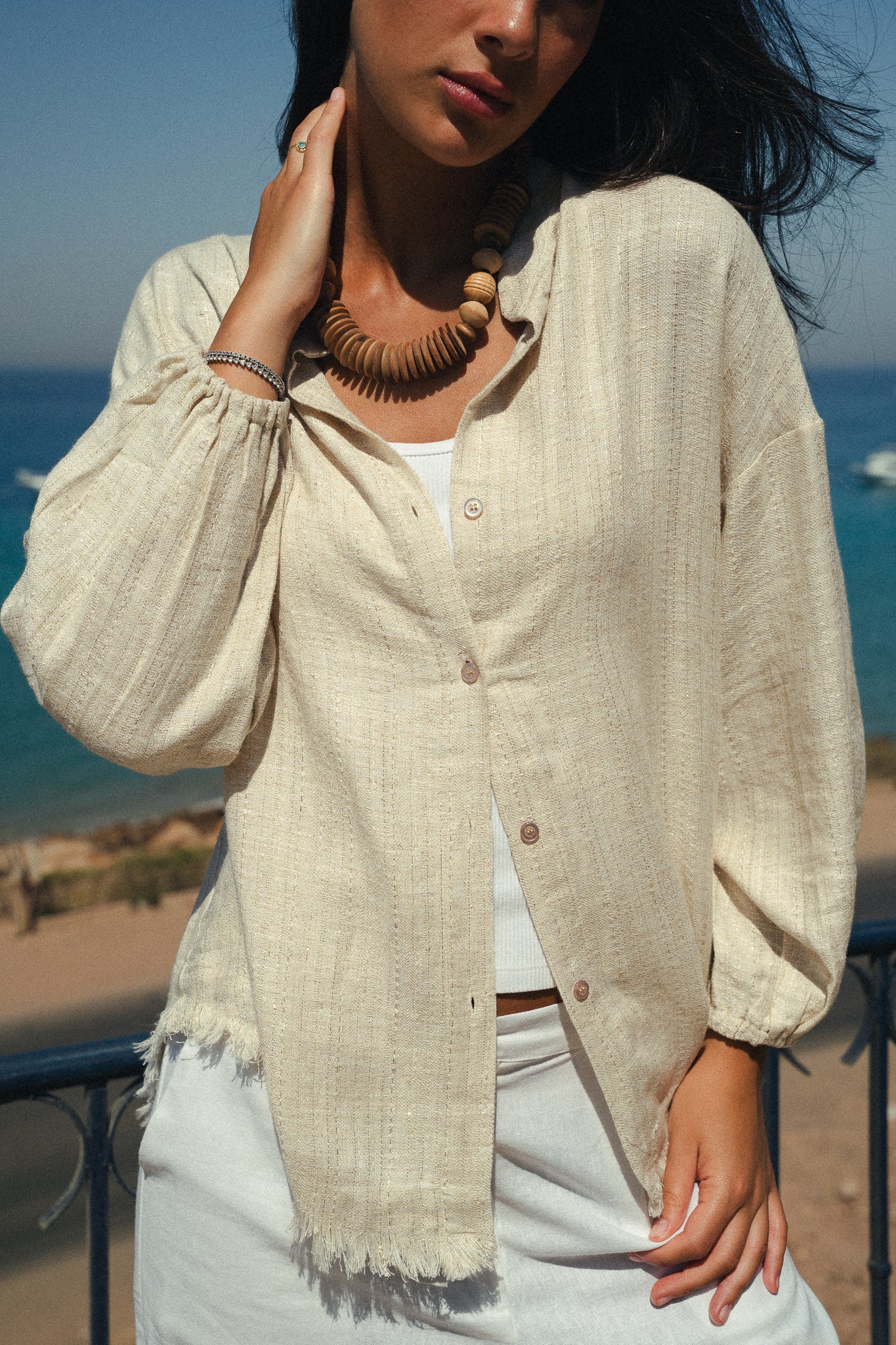 The Sparkly Fringes shirt in beige