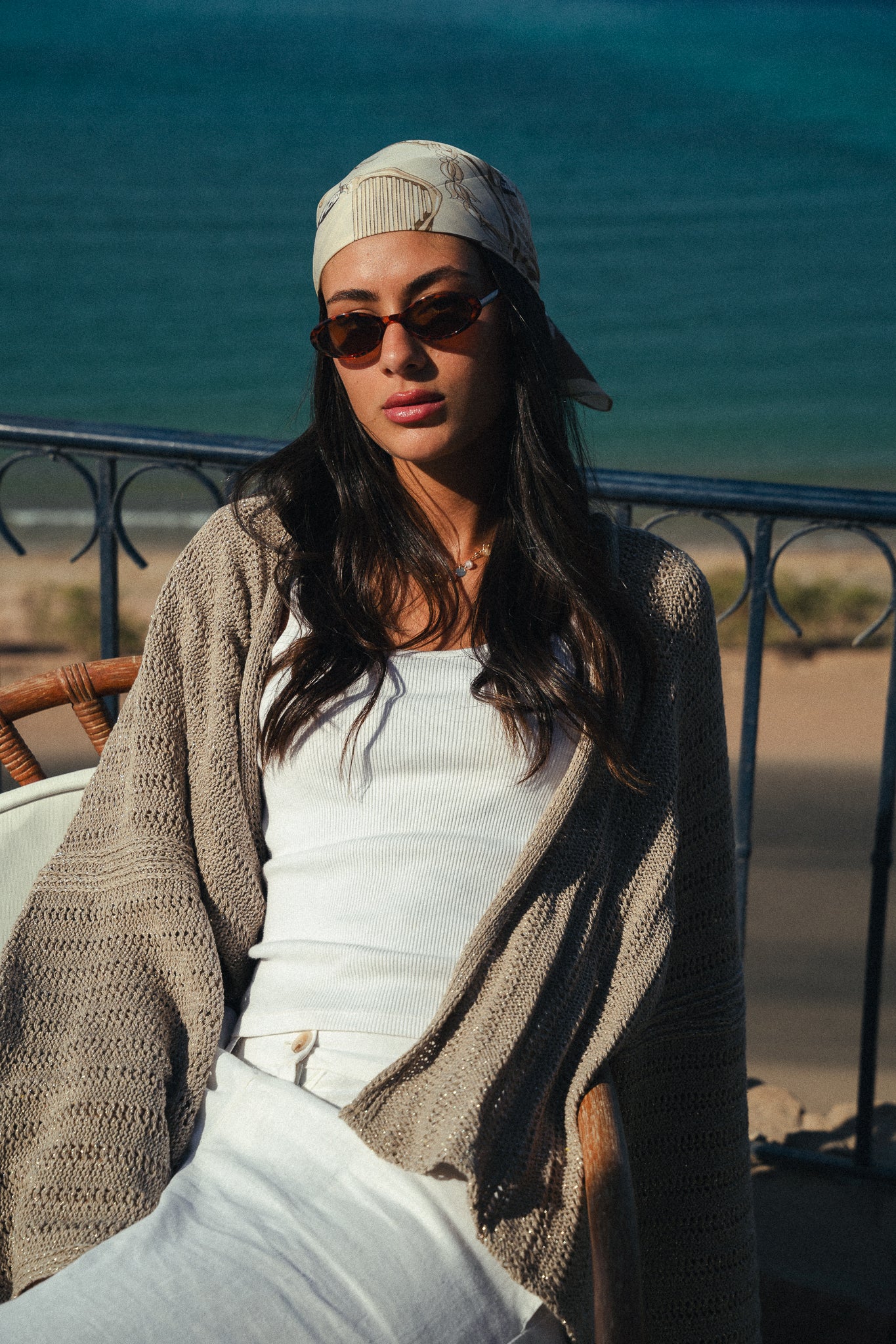 Sunbeam crochet kimono in shimmer taupe