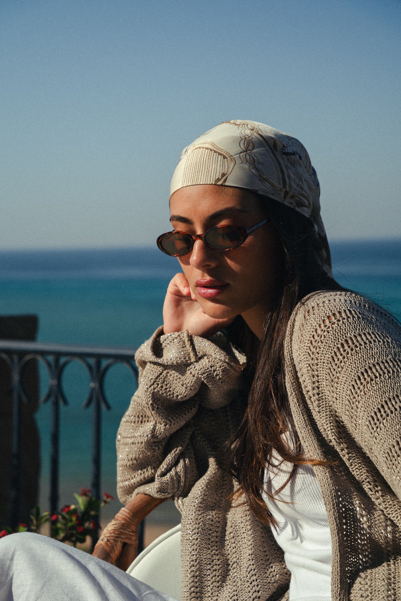 Sunbeam crochet kimono in shimmer taupe