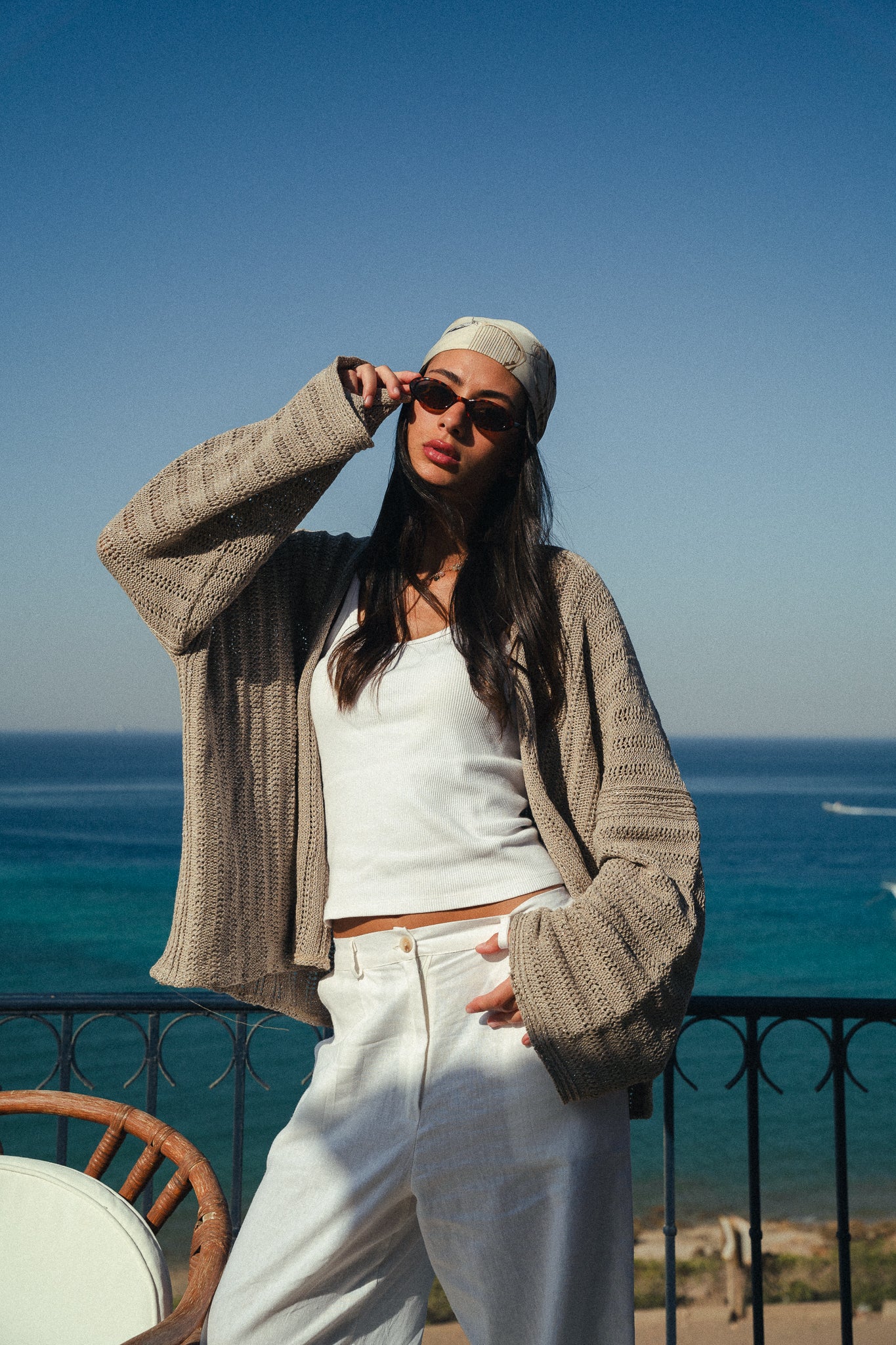 Sunbeam crochet kimono in shimmer taupe