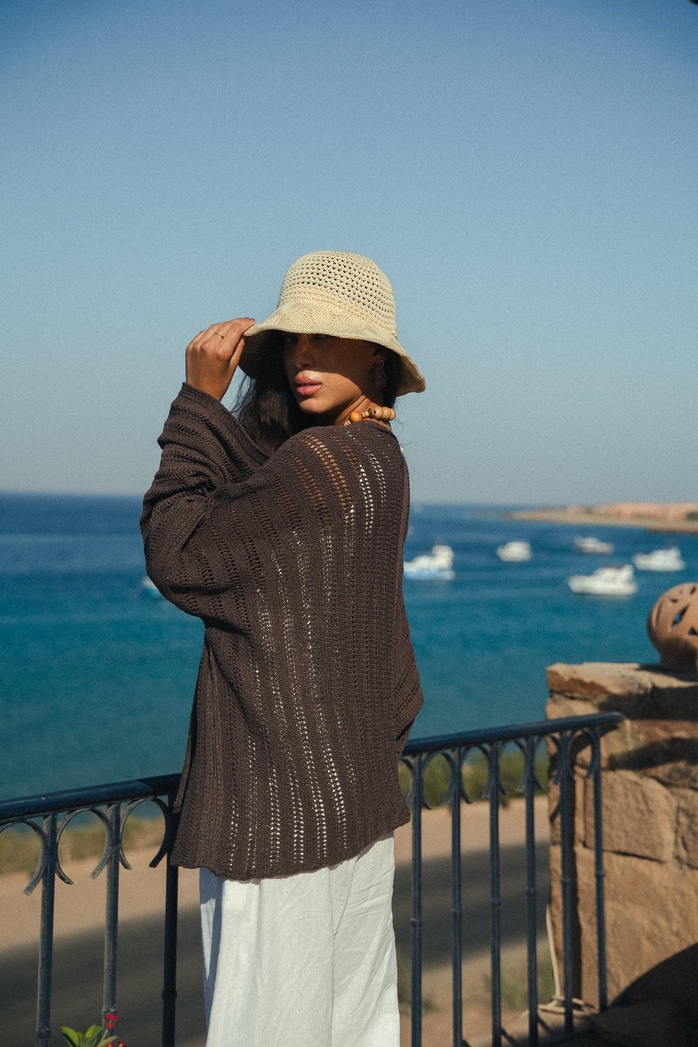 Sunbeam crochet kimono in brown