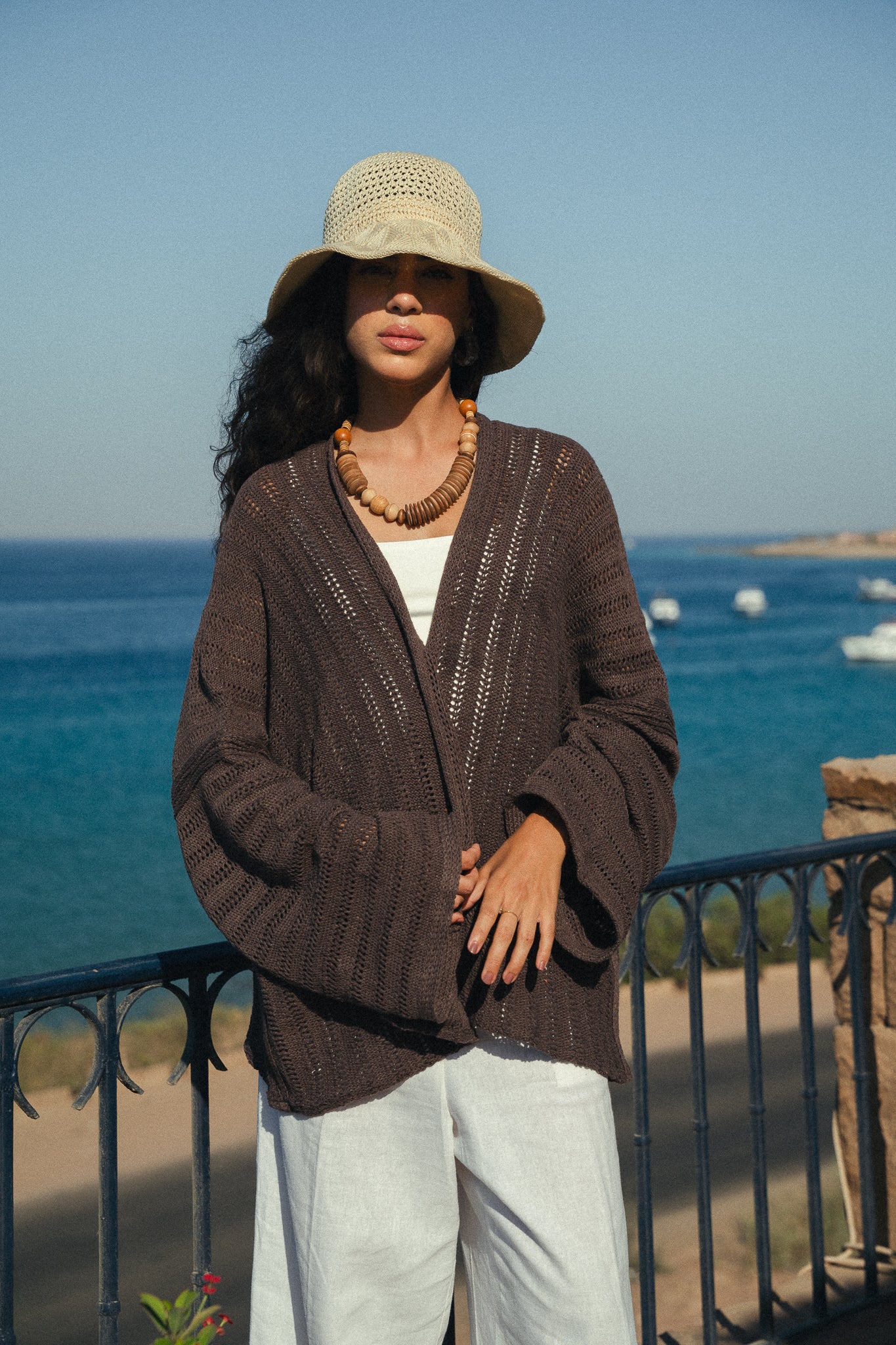 Sunbeam crochet kimono in brown