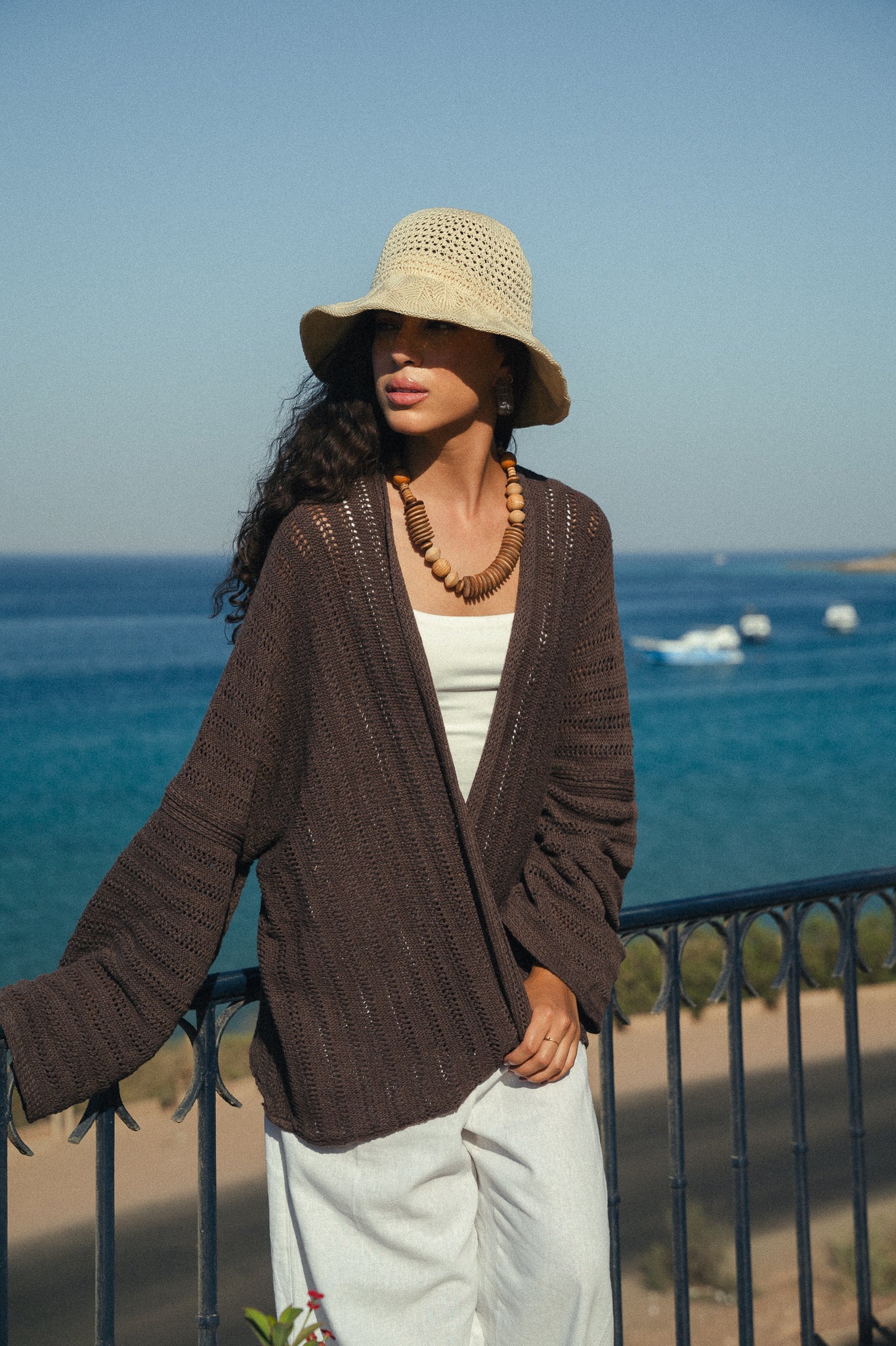 Sunbeam crochet kimono in brown
