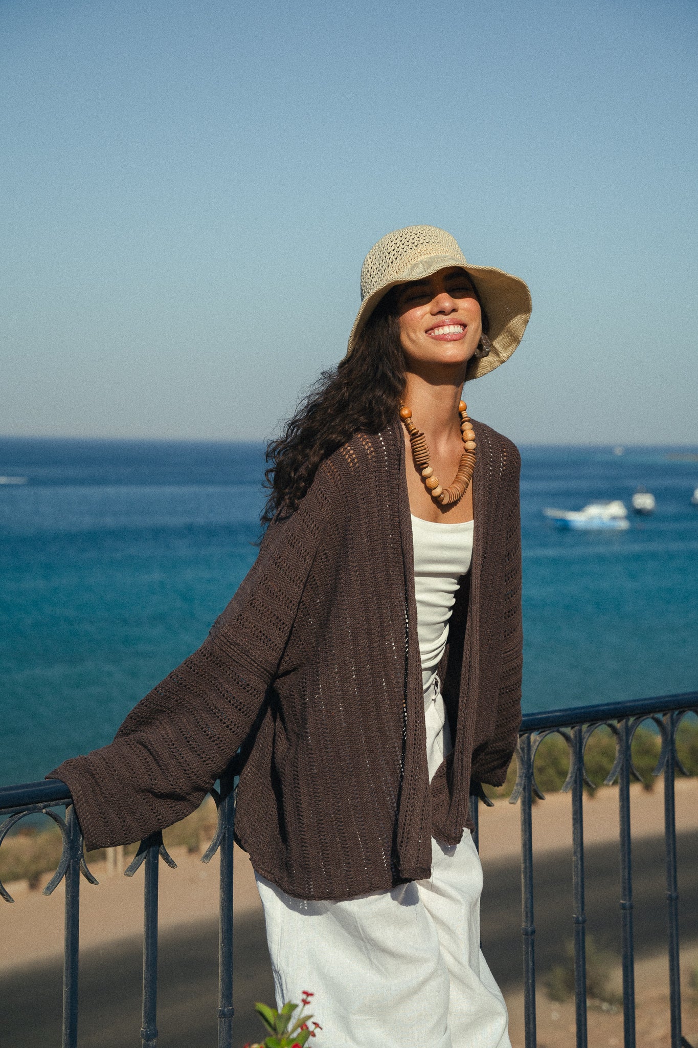 Sunbeam crochet kimono in brown