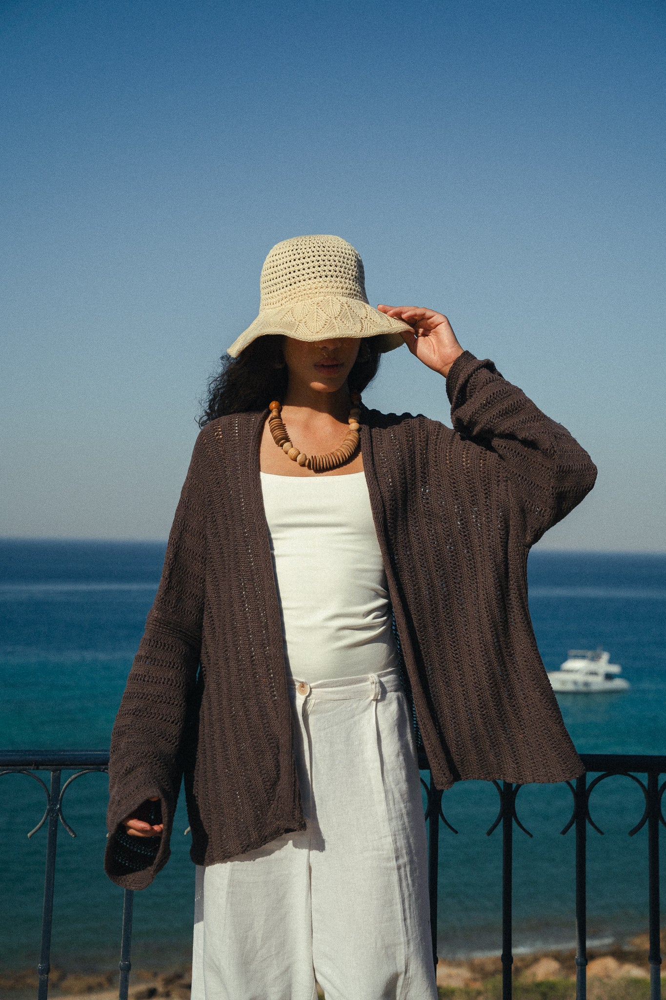 Sunbeam crochet kimono in brown