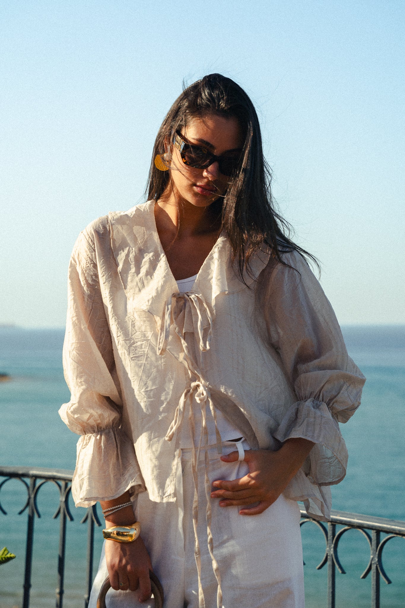 The Ruffles top in beige