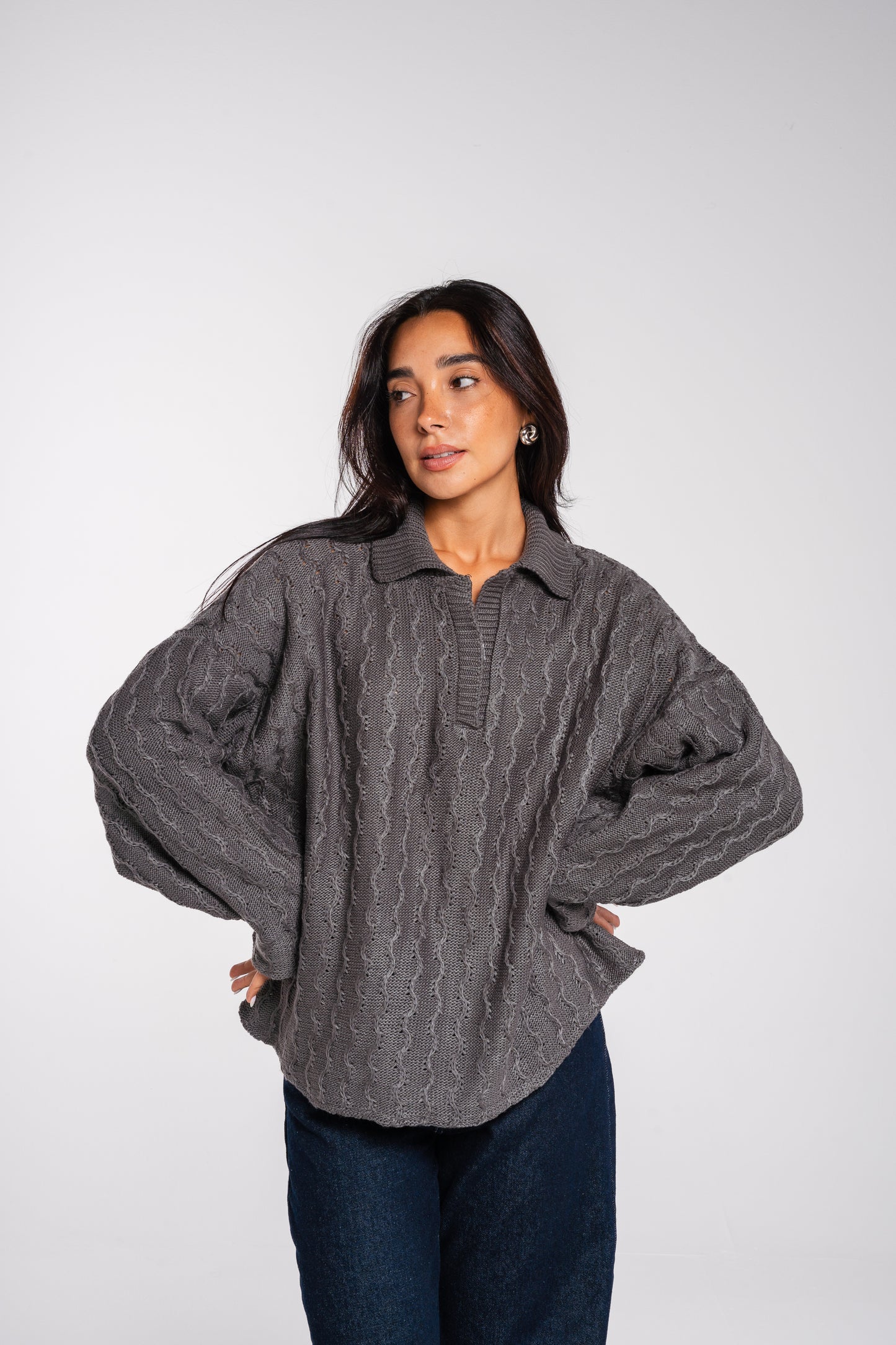 Going Places Pullover In Dark Grey