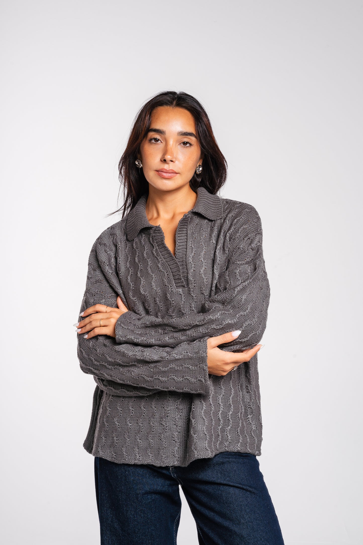 Going Places Pullover In Dark Grey