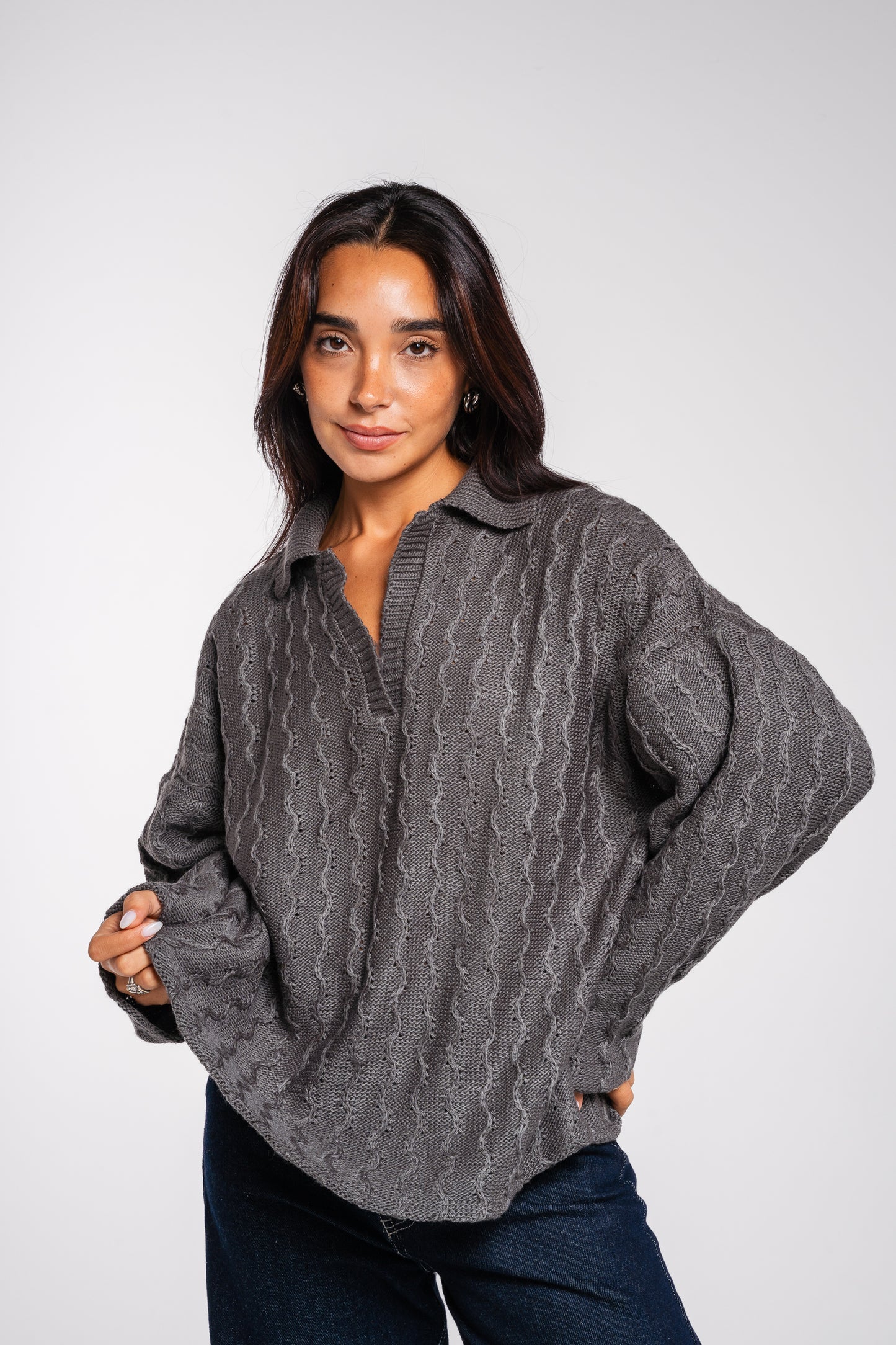 Going Places Pullover In Dark Grey