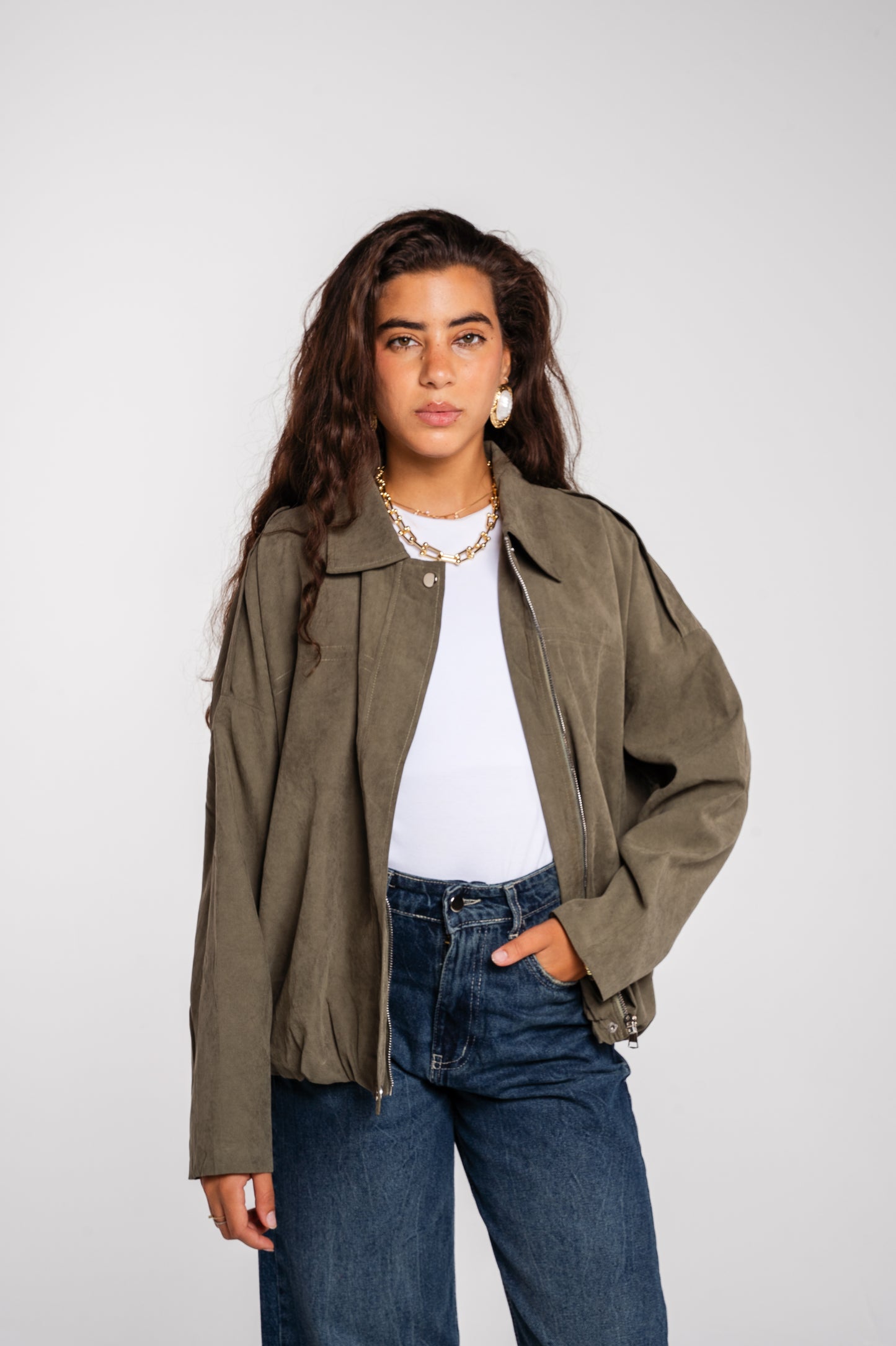 End Game Suede Jacket in Olive