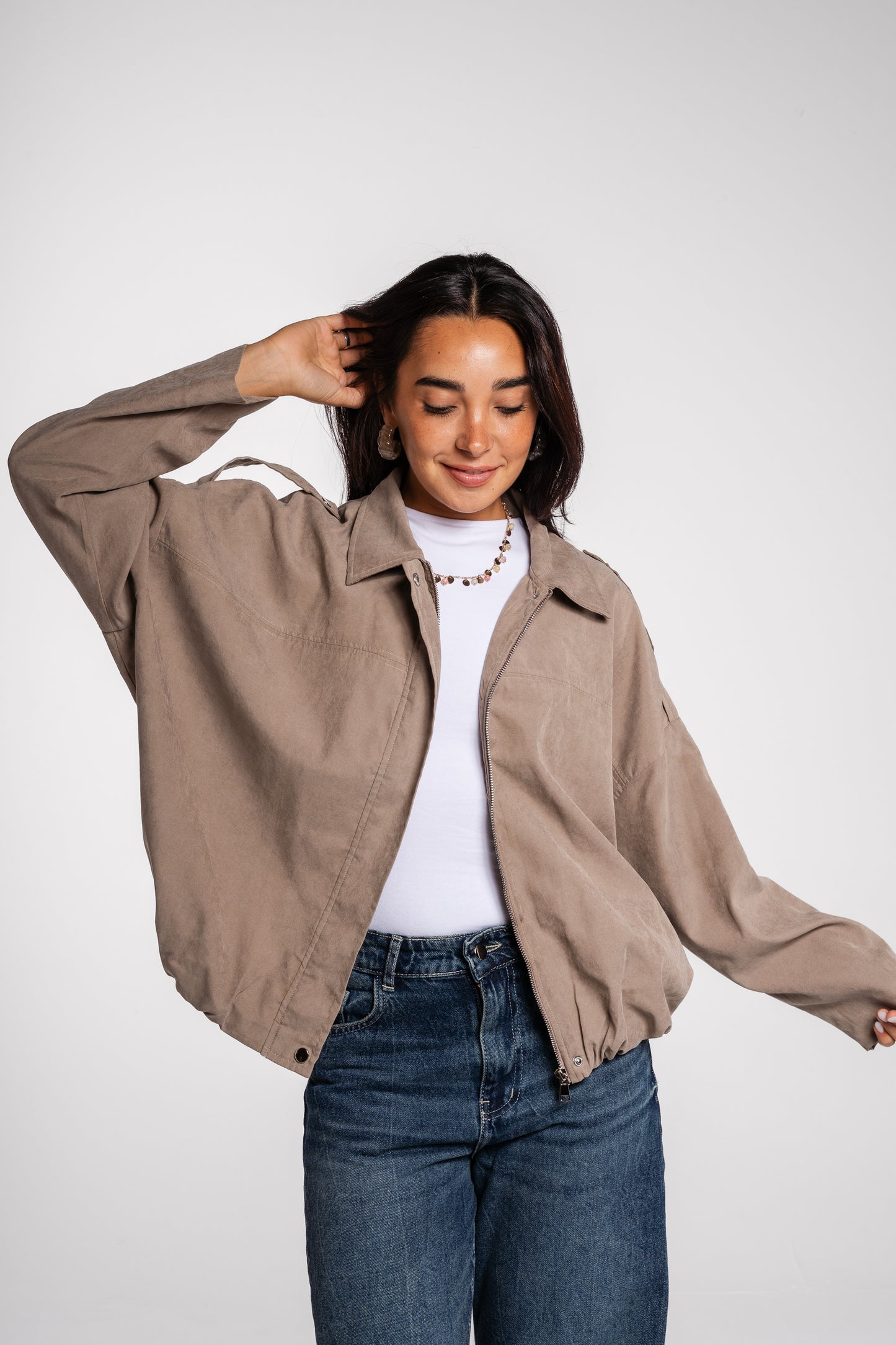 End Game Suede Jacket in Taupe