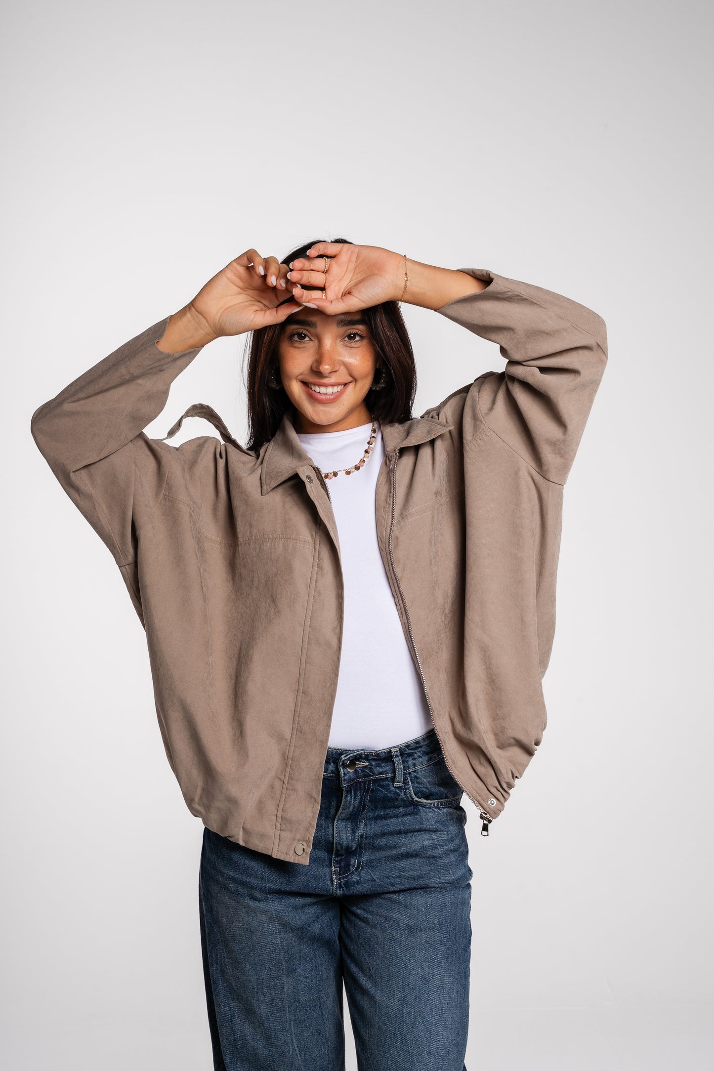 End Game Suede Jacket in Taupe