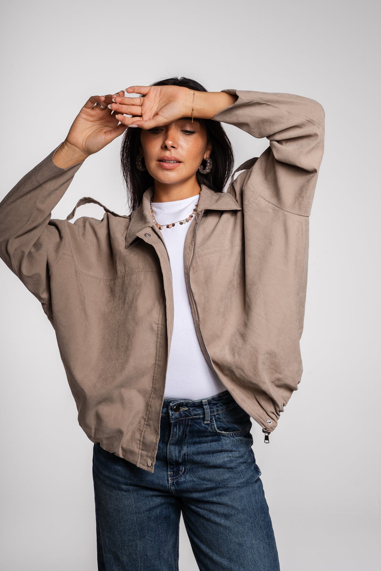 End Game Suede Jacket in Taupe