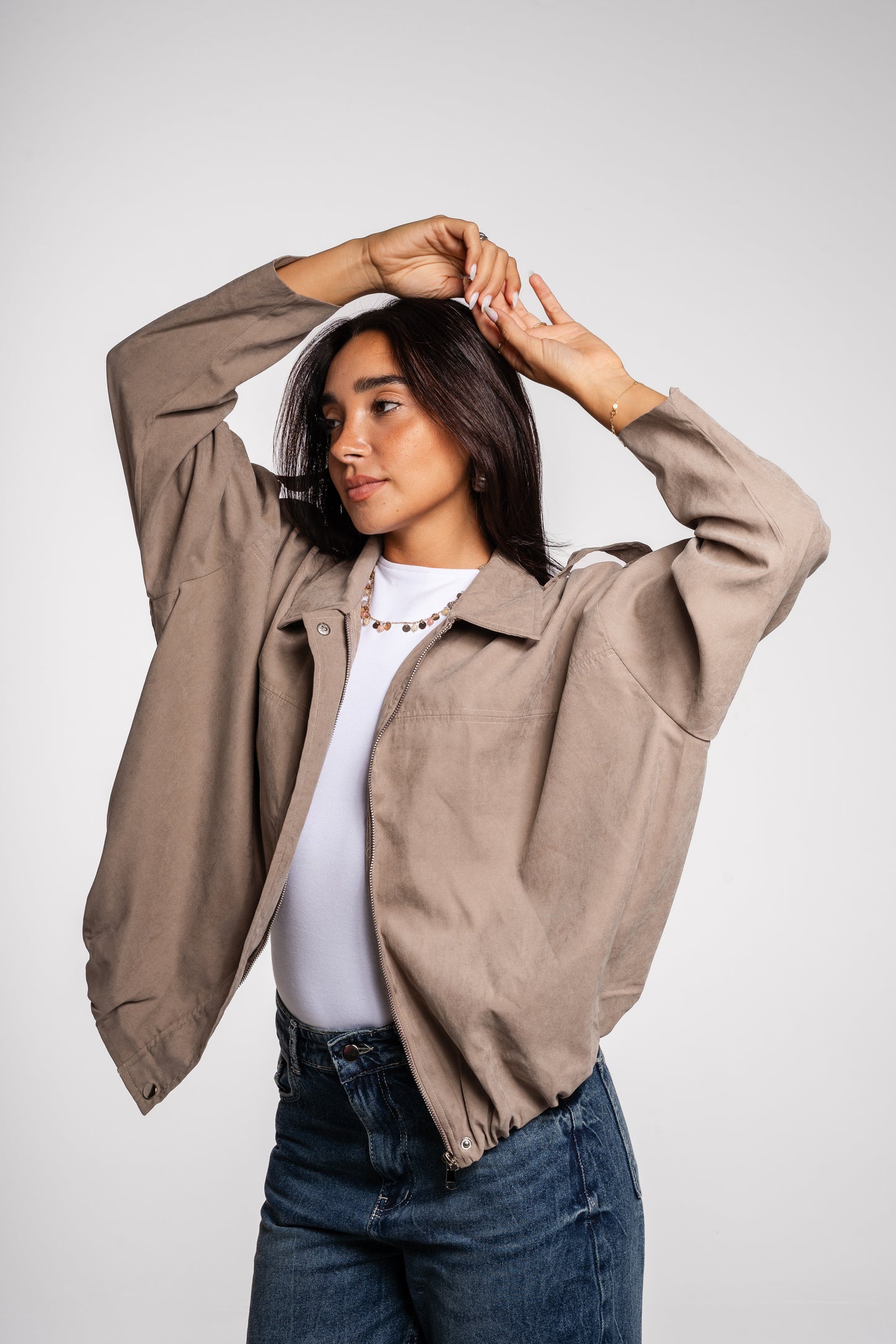 End Game Suede Jacket in Taupe