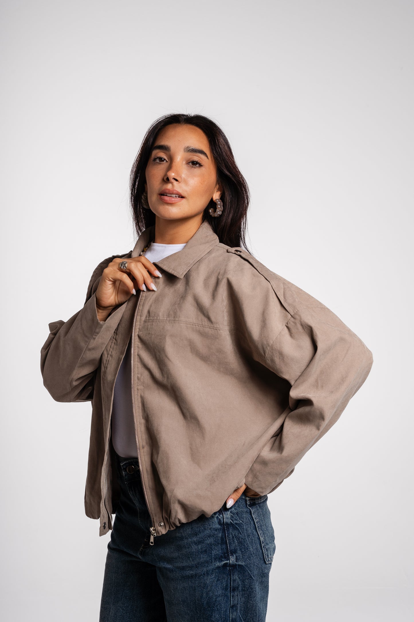 End Game Suede Jacket in Taupe
