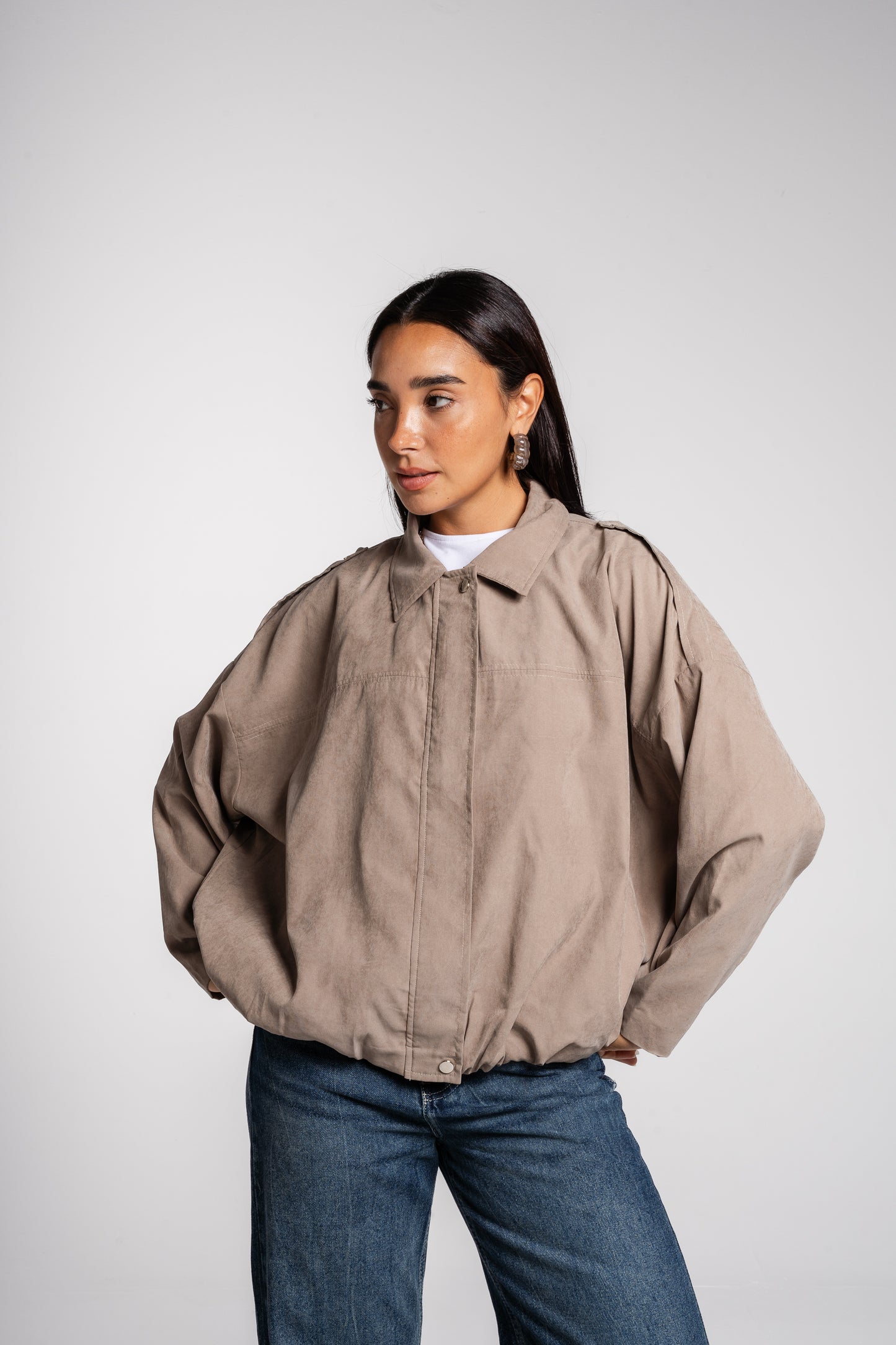 End Game Suede Jacket in Taupe