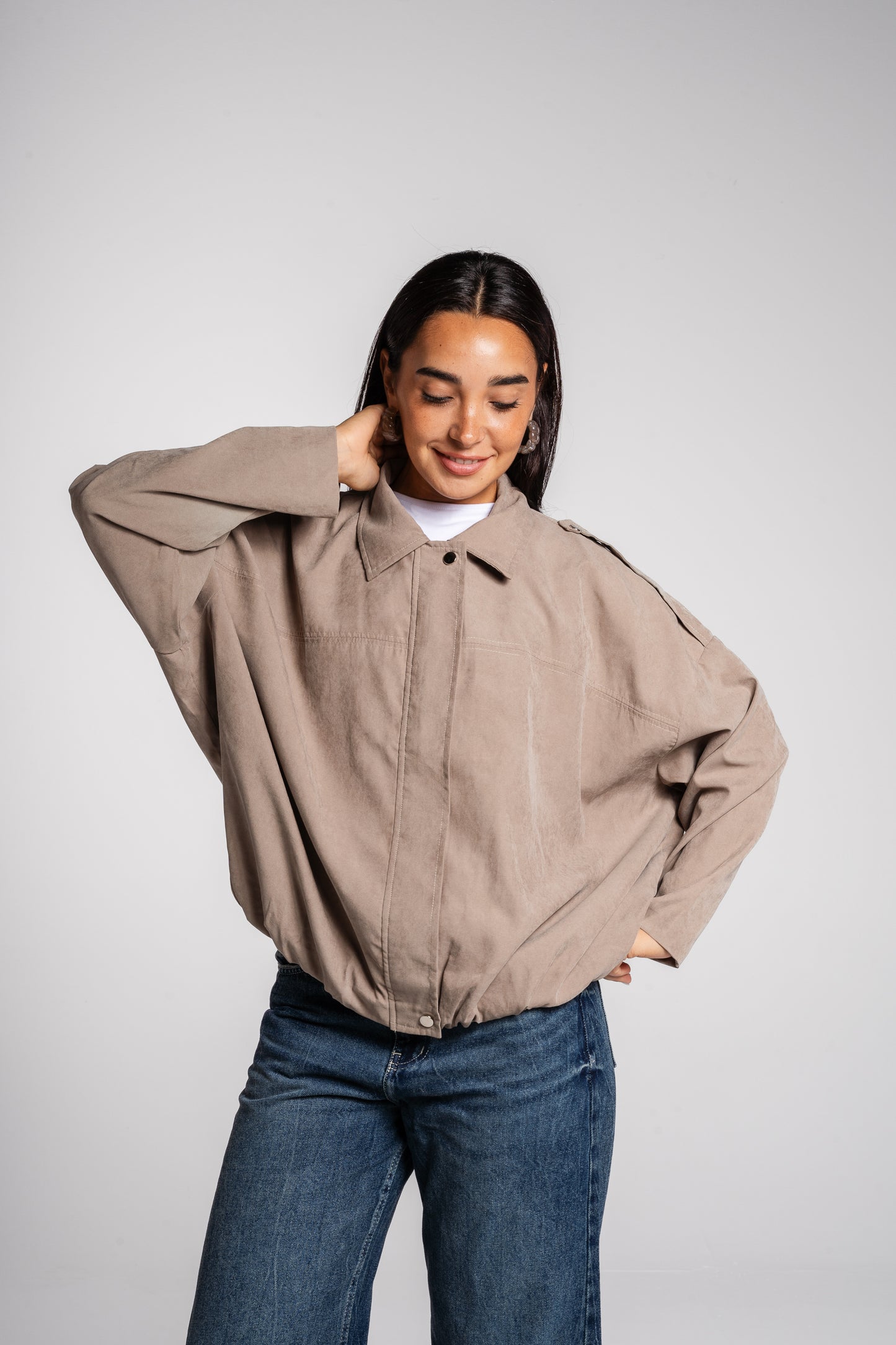 End Game Suede Jacket in Taupe