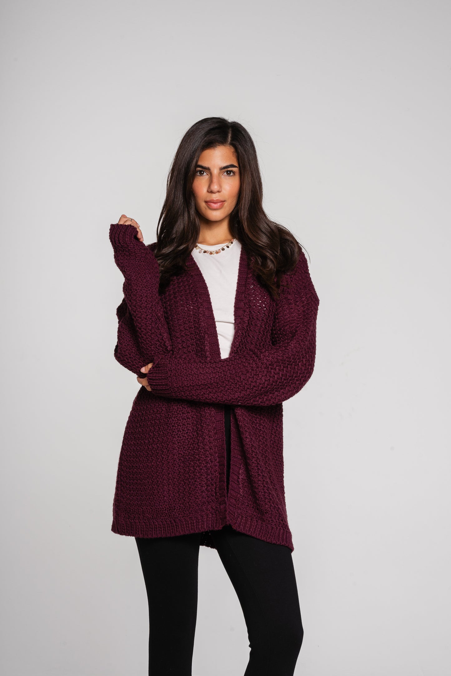 (Pre-order) Whisper Knit Cardigan in Burgundy